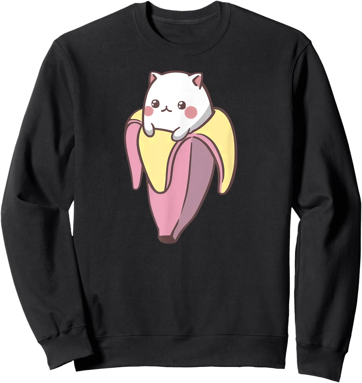 Banana Cat Funny Kawaii Bananya Gift Bday Men Women Girls Kids Sweatshirt - Sweatshirt | Black