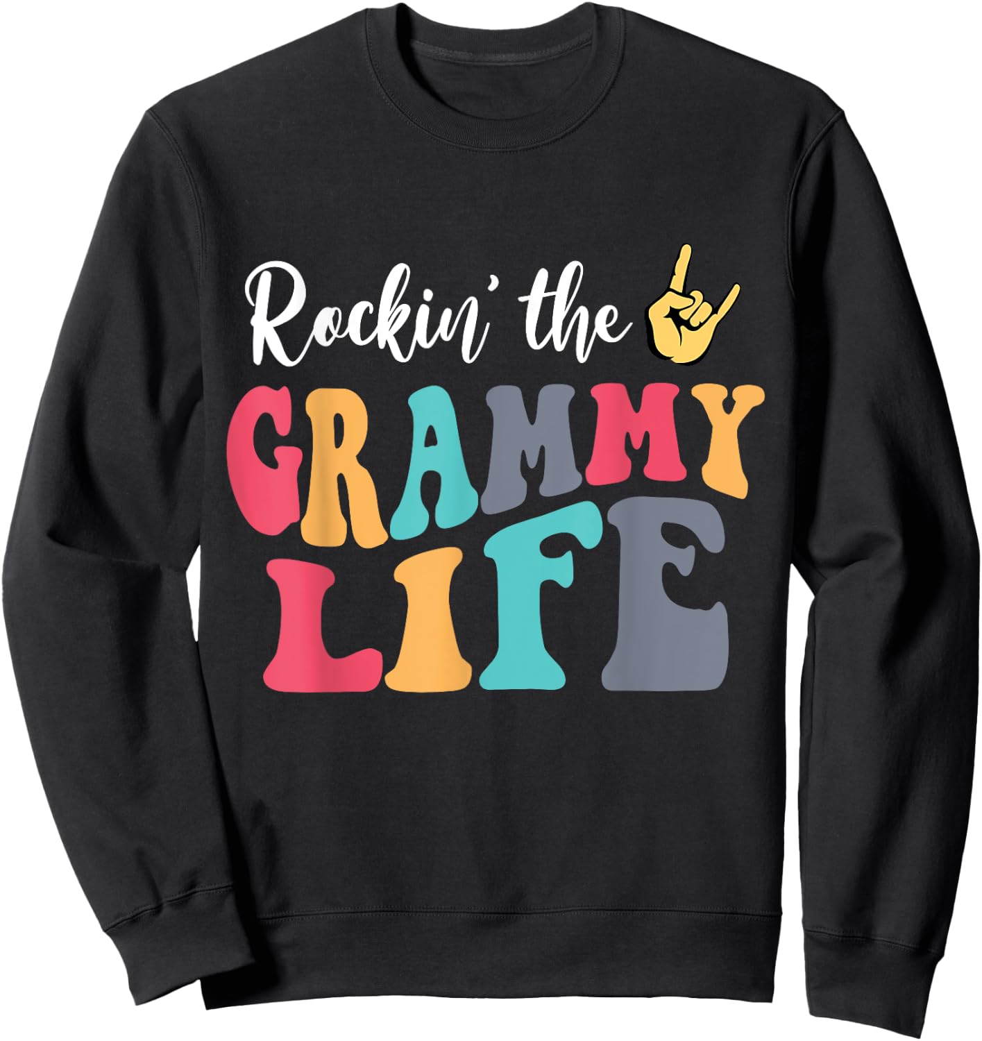 Retro Vintage Rockin' The Grammy Life Birthday Mother's Day Sweatshirt - Sweatshirt | Black