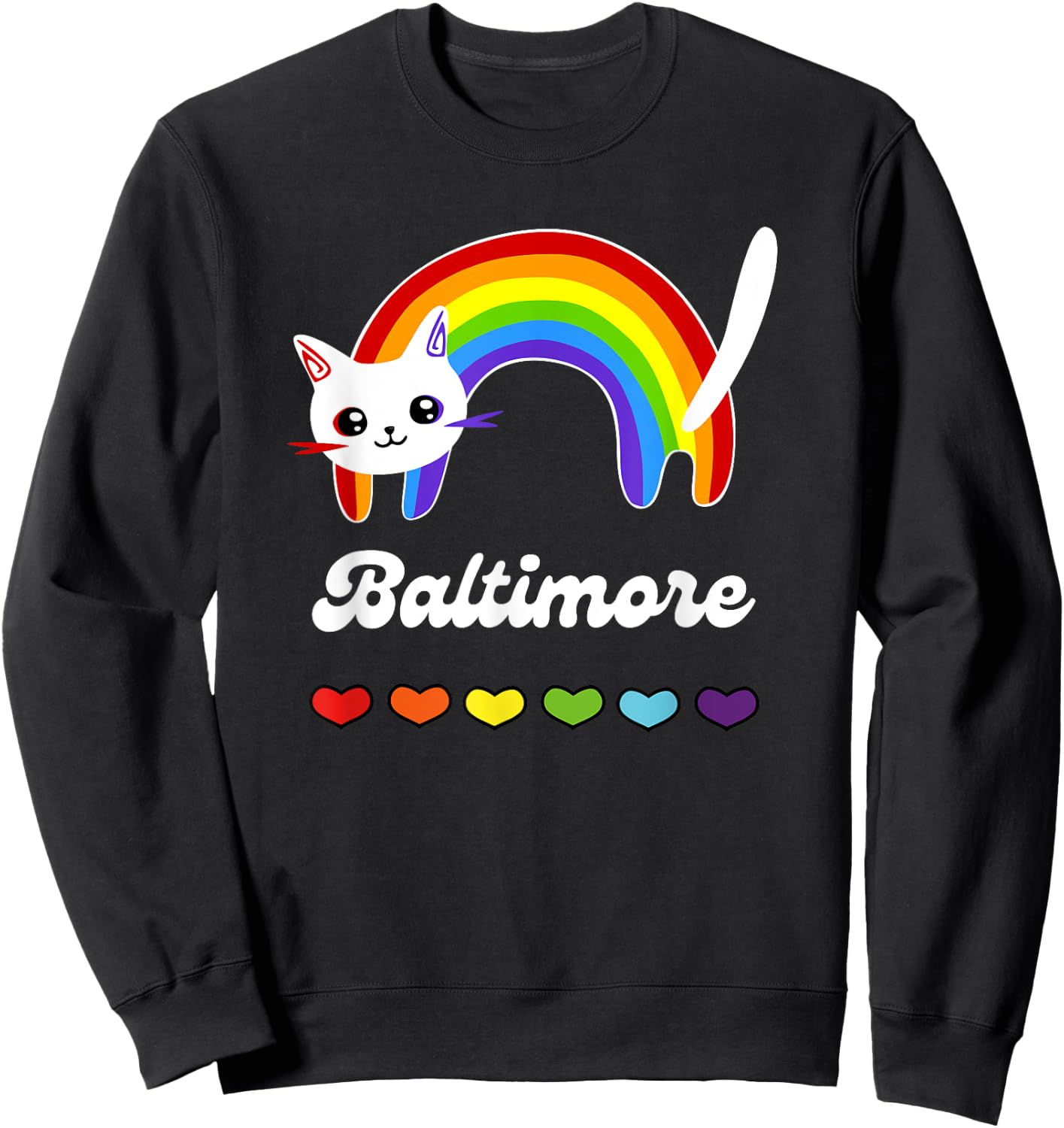 Baltimore Gay Pride LGTBQ LGTB Rainbow Ally Cat Men Women Sweatshirt - Sweatshirt | Black