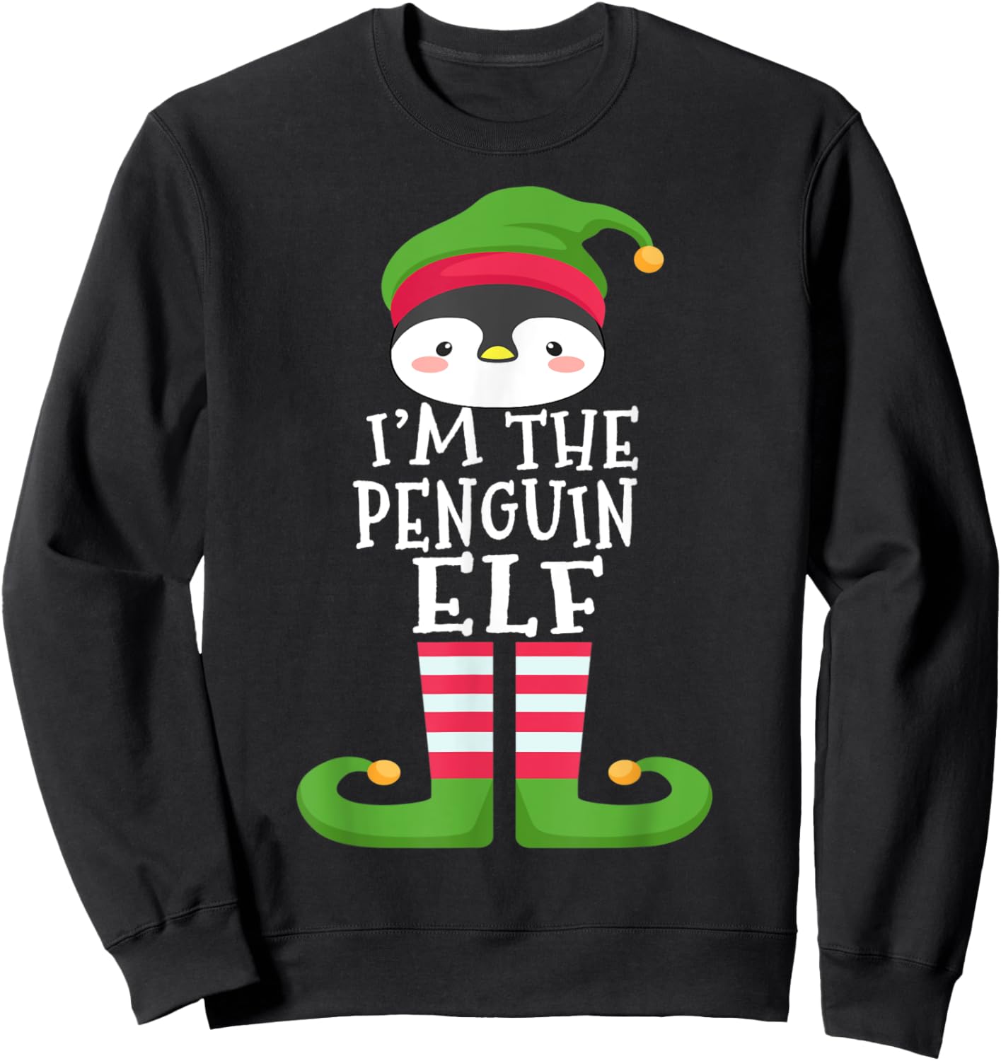Penguin Lover's Family Matching Christmas Elf Costume Pajama Sweatshirt - Sweatshirt | Black
