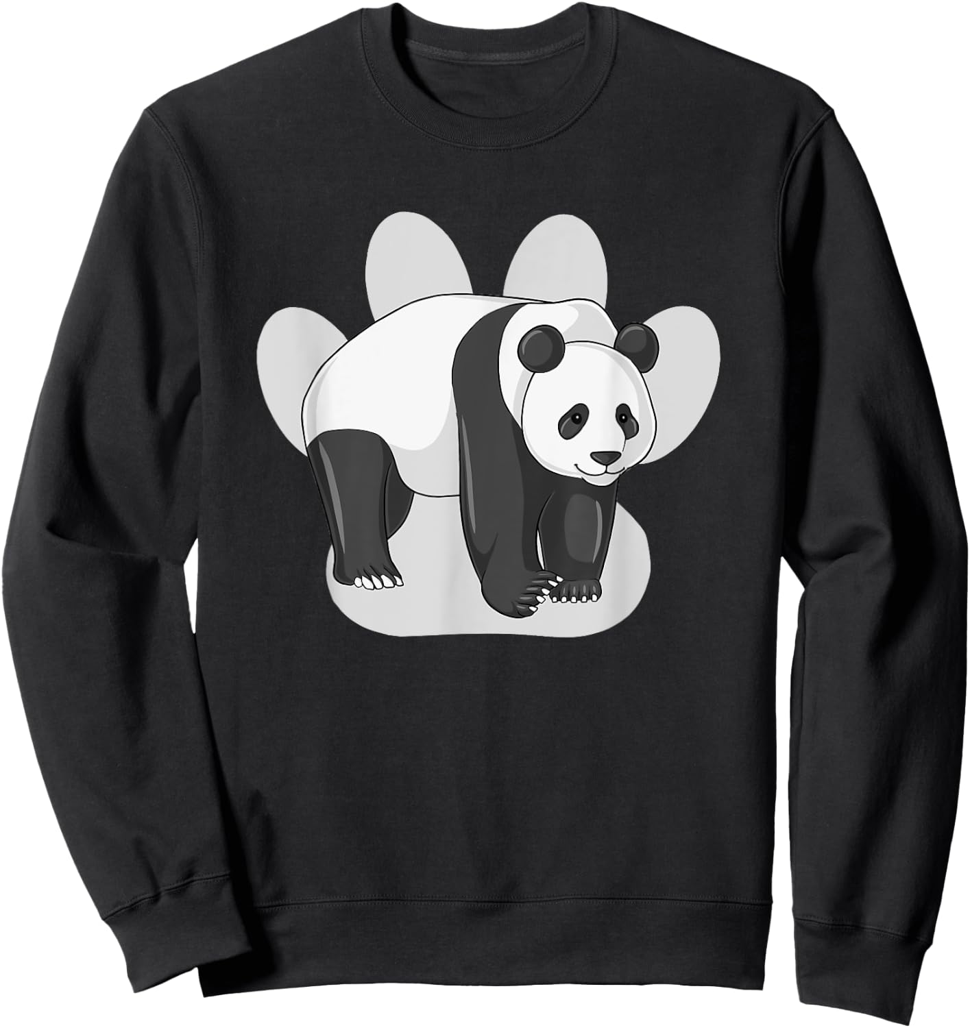 Cute Panda Bear Drawing on Paw Print Silhouette Sweatshirt - Sweatshirt | Black
