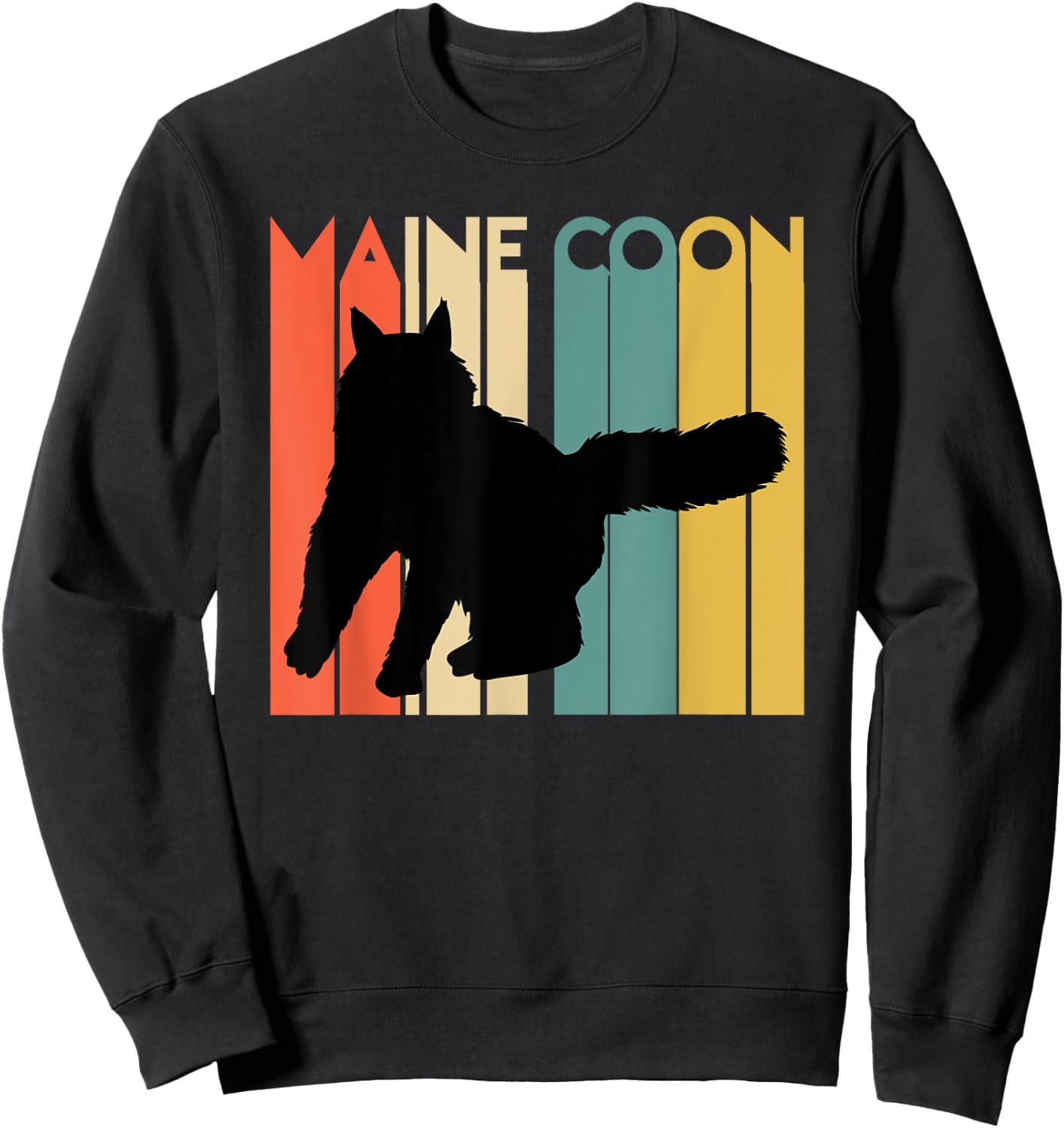 Retro Maine Coon Cat Silhouette Cool Feline Cat Lover Gift Men Women Kids Sweatshirt - Sweatshirt | Black