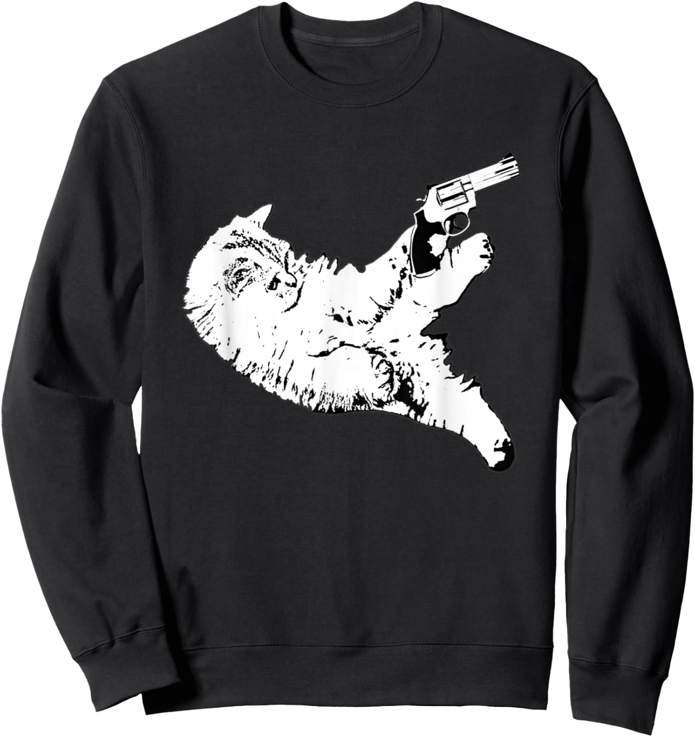 Cat With Gun Funny Kitty Gun Pet Lovers Men Women Sweatshirt - Sweatshirt | Black