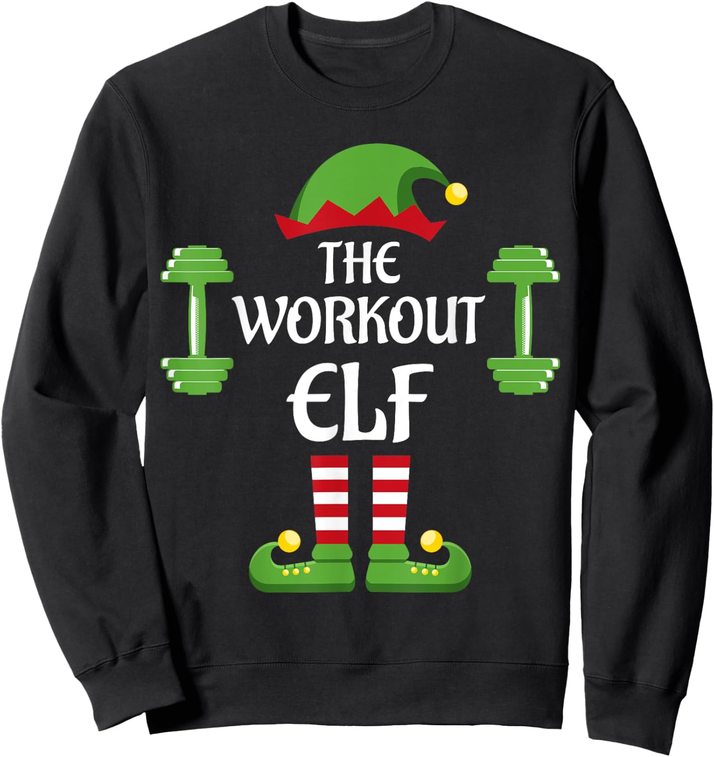 Workout Elf Family Matching Group Christmas Sporty Sweatshirt - Sweatshirt | Black