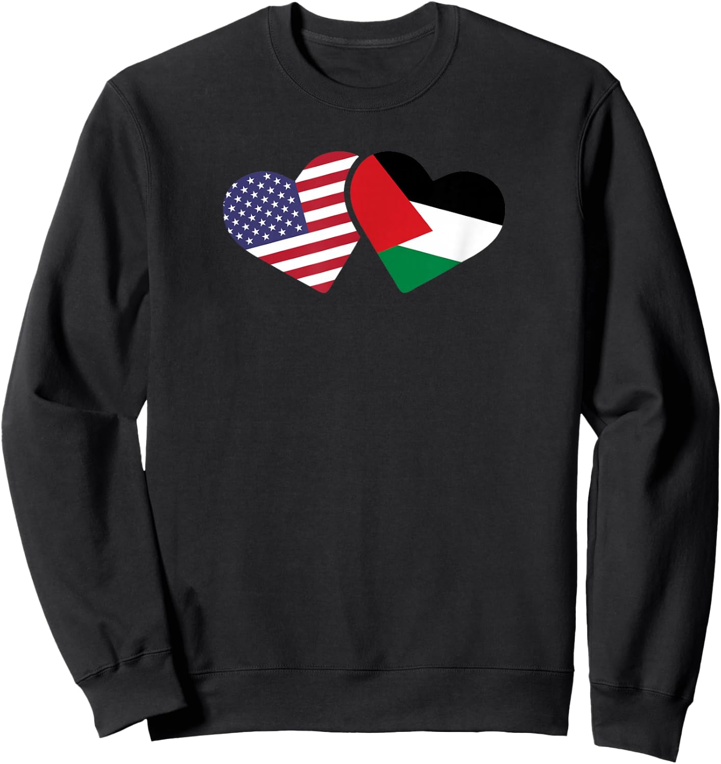 USA Palestine Flag T Shirt Heart Palestinian American Love Sweatshirt - Sweatshirt | Black