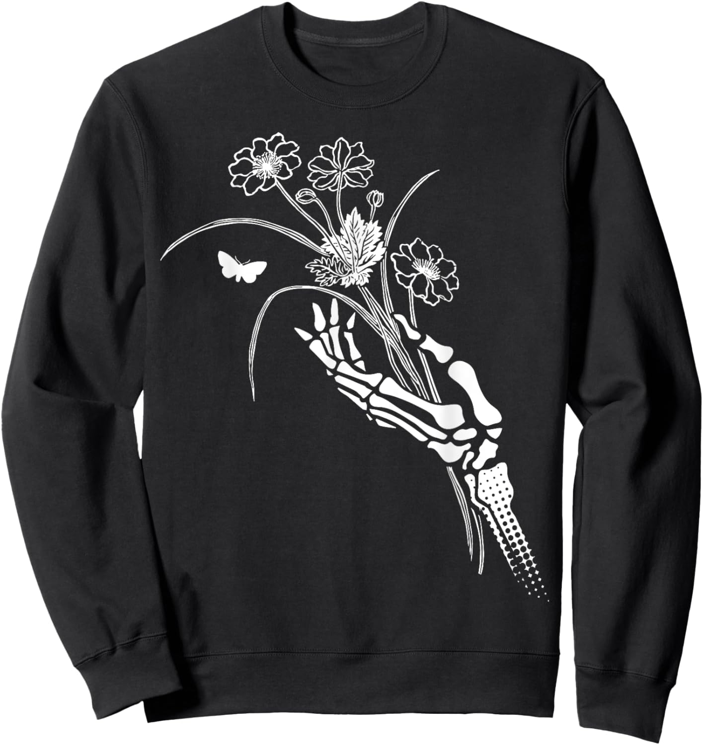 Skeleton Hand Holding Flowers Folkloric Wiccan Nature Witch Sweatshirt - Sweatshirt | Black