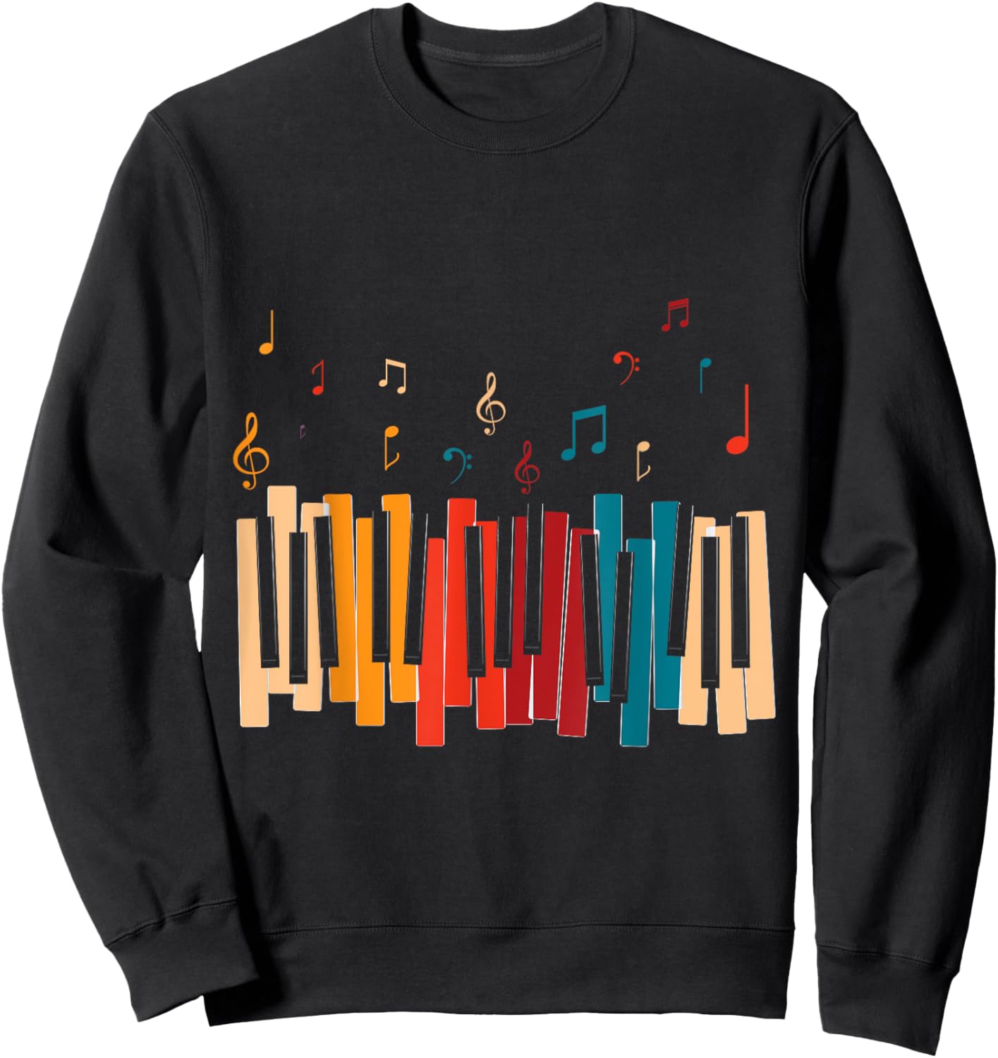 Music Notes Colorful Keyboard Piano Sweatshirt - Sweatshirt | Black