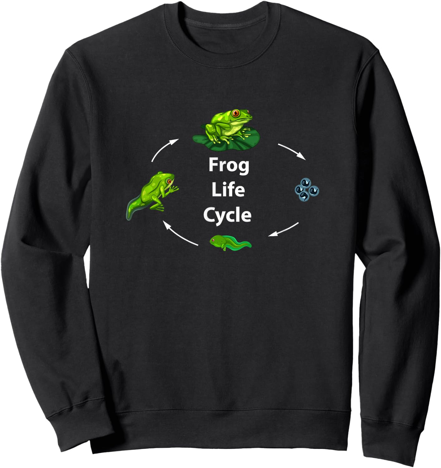 Frog Life Cycle Growth Stages Egg Tadpole Adult Frog Sweatshirt - Sweatshirt | Black