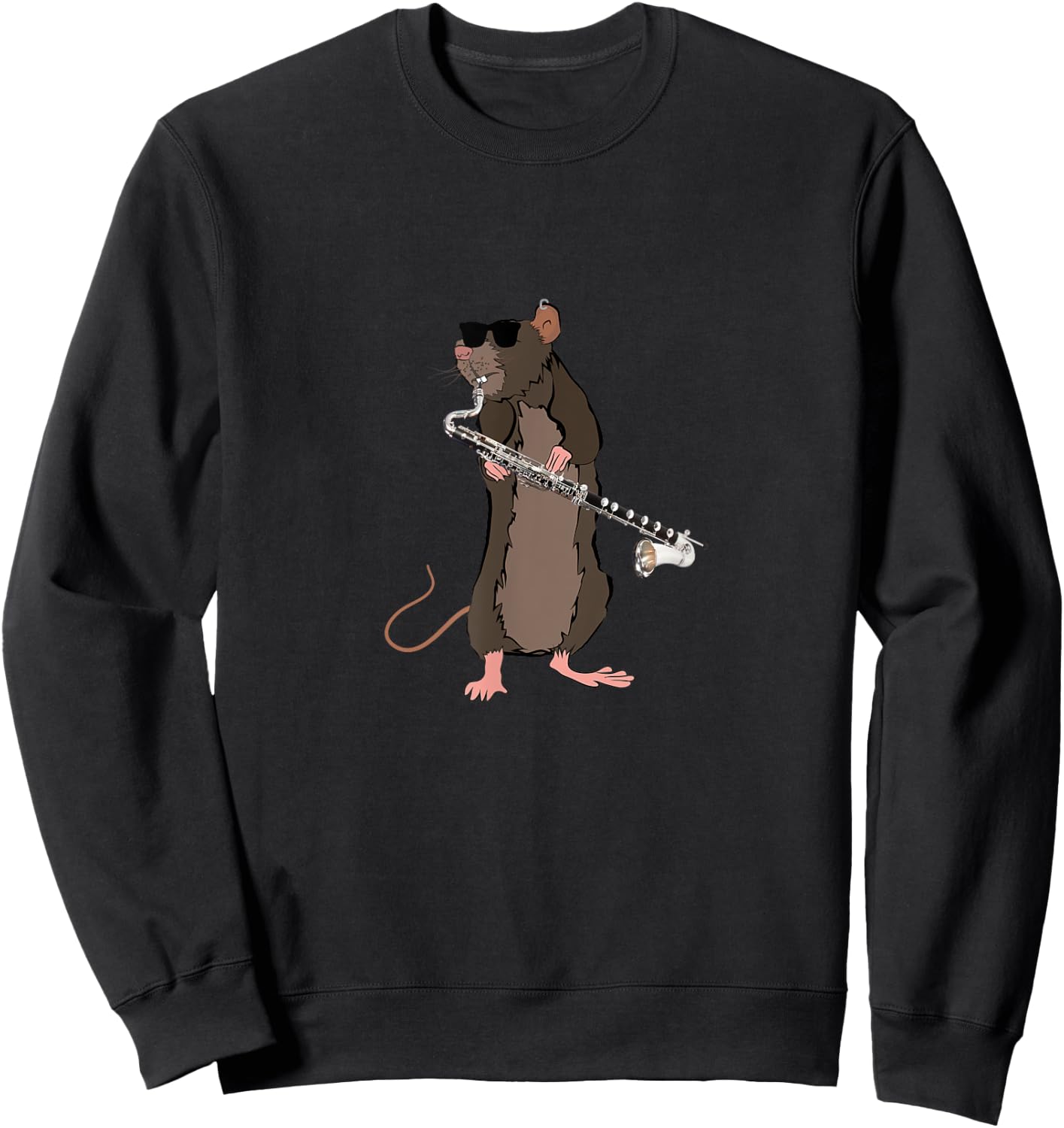 Funny Rat Wearing Sunglasses Playing Bass Clarinet Sweatshirt - Sweatshirt | Black