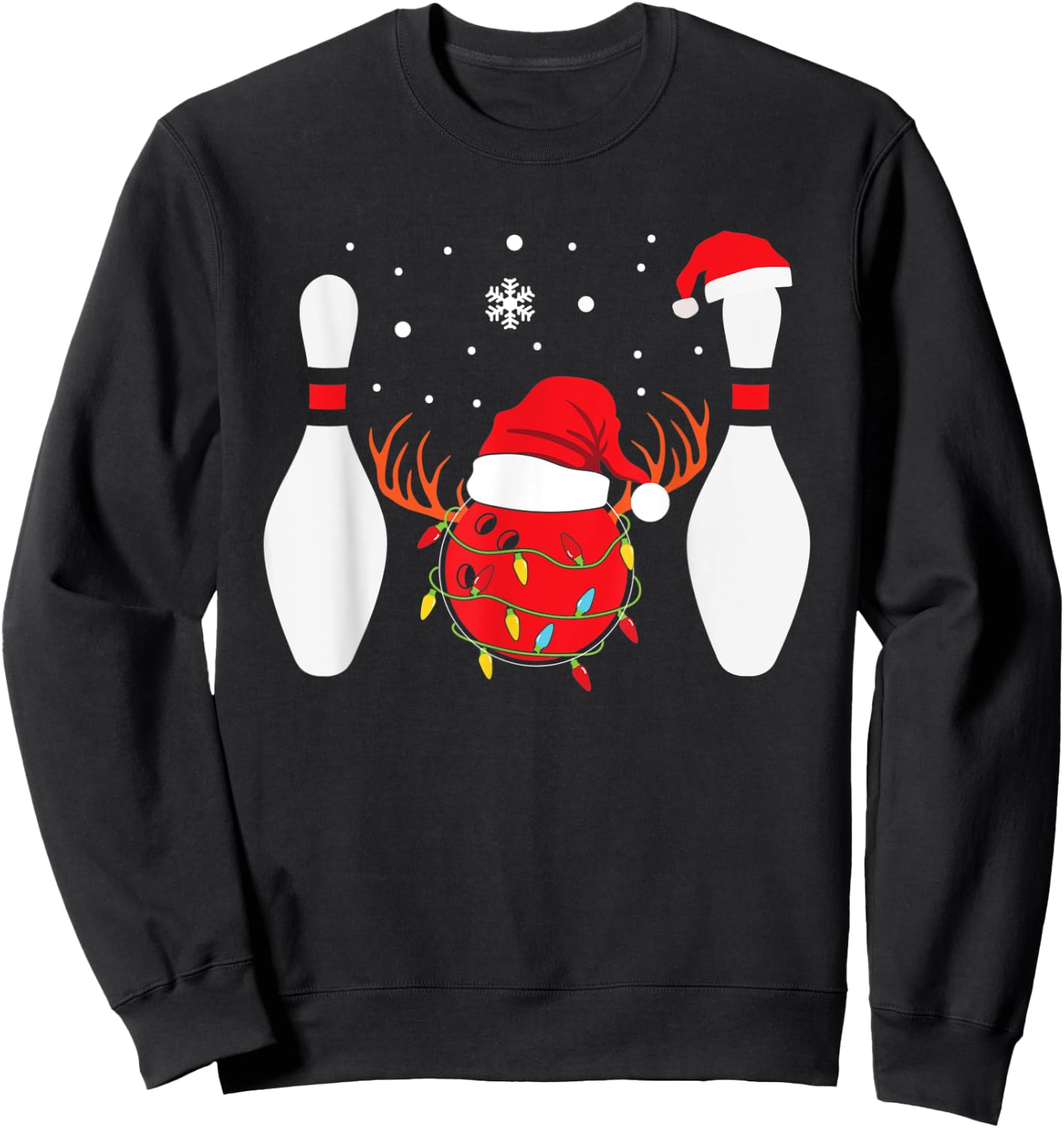 Christmas Bowling Ball Bowling Pins Santa Hat Reindeer Sweatshirt - Sweatshirt | Black
