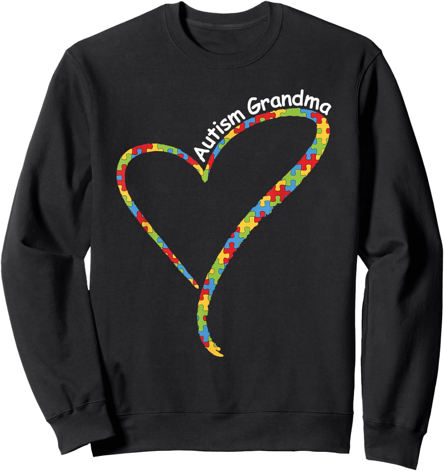 Autism Grandma Autism Awareness Puzzle Piece Heart Sweatshirt - Sweatshirt | Black