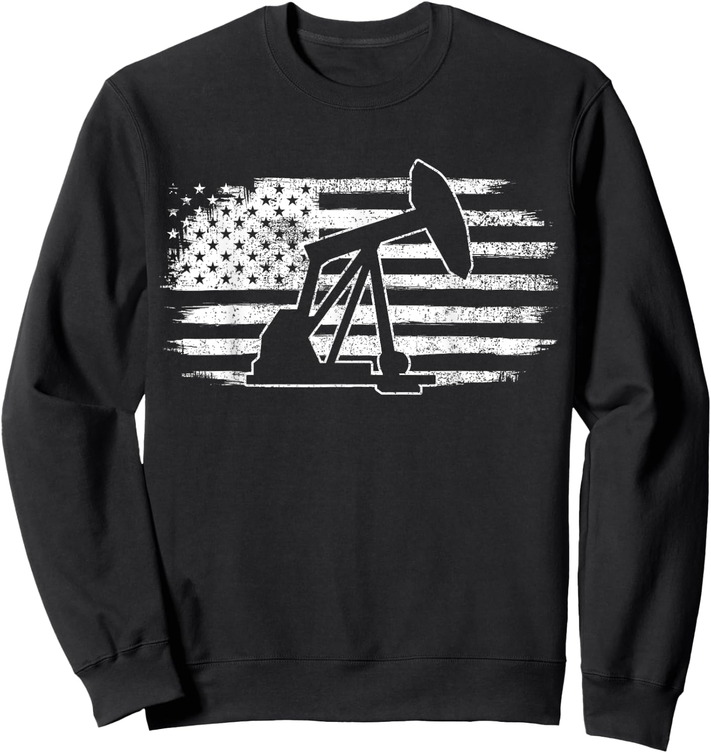 Oil Rig American Flag Pump Jack Oilfield Worker Sweatshirt - Sweatshirt | Black