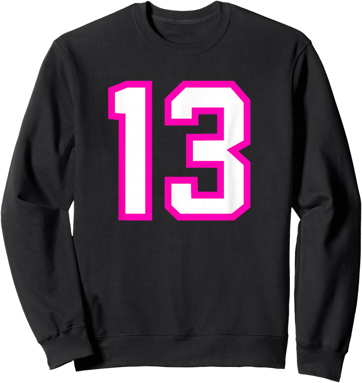 Number #13 Sport Pink White Varsity Number Sweatshirt - Sweatshirt | Black