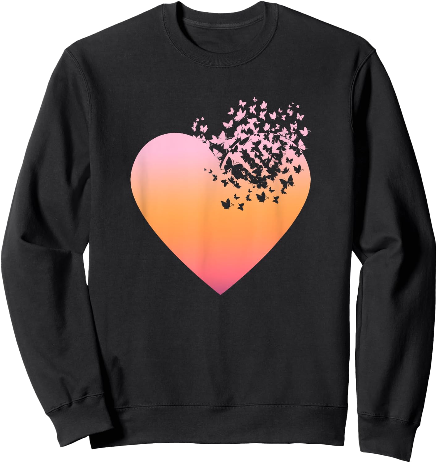 Butterfly Heart Butterflies Beautiful Colorful Spring Flower Sweatshirt - Sweatshirt | Black