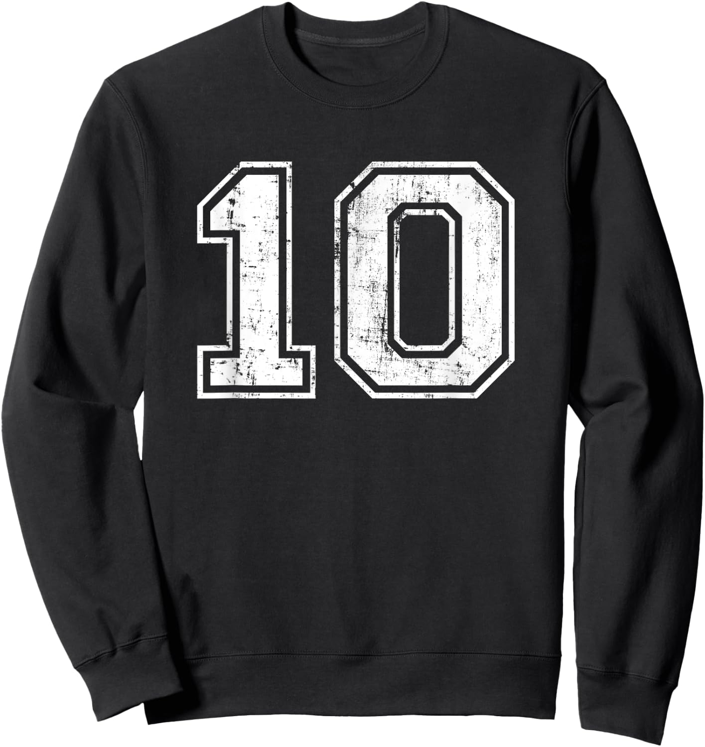Number 10 Distressed Vintage Ten Sports Training Practice Sweatshirt - Sweatshirt | Black