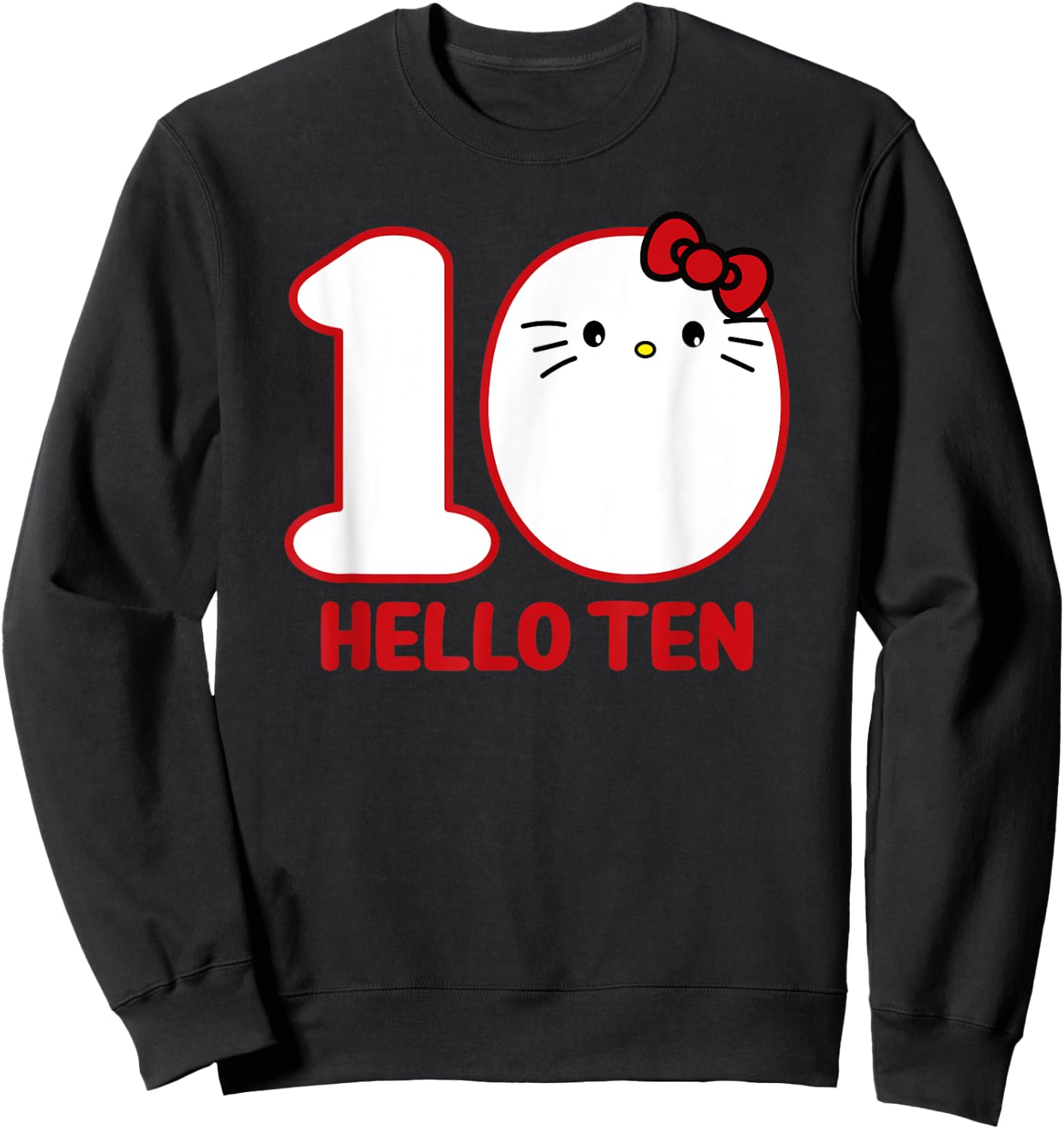 Happy Birthday Kitty, Cute Hello Ten Bday 10th Kawaii Gift Sweatshirt - Sweatshirt | Black