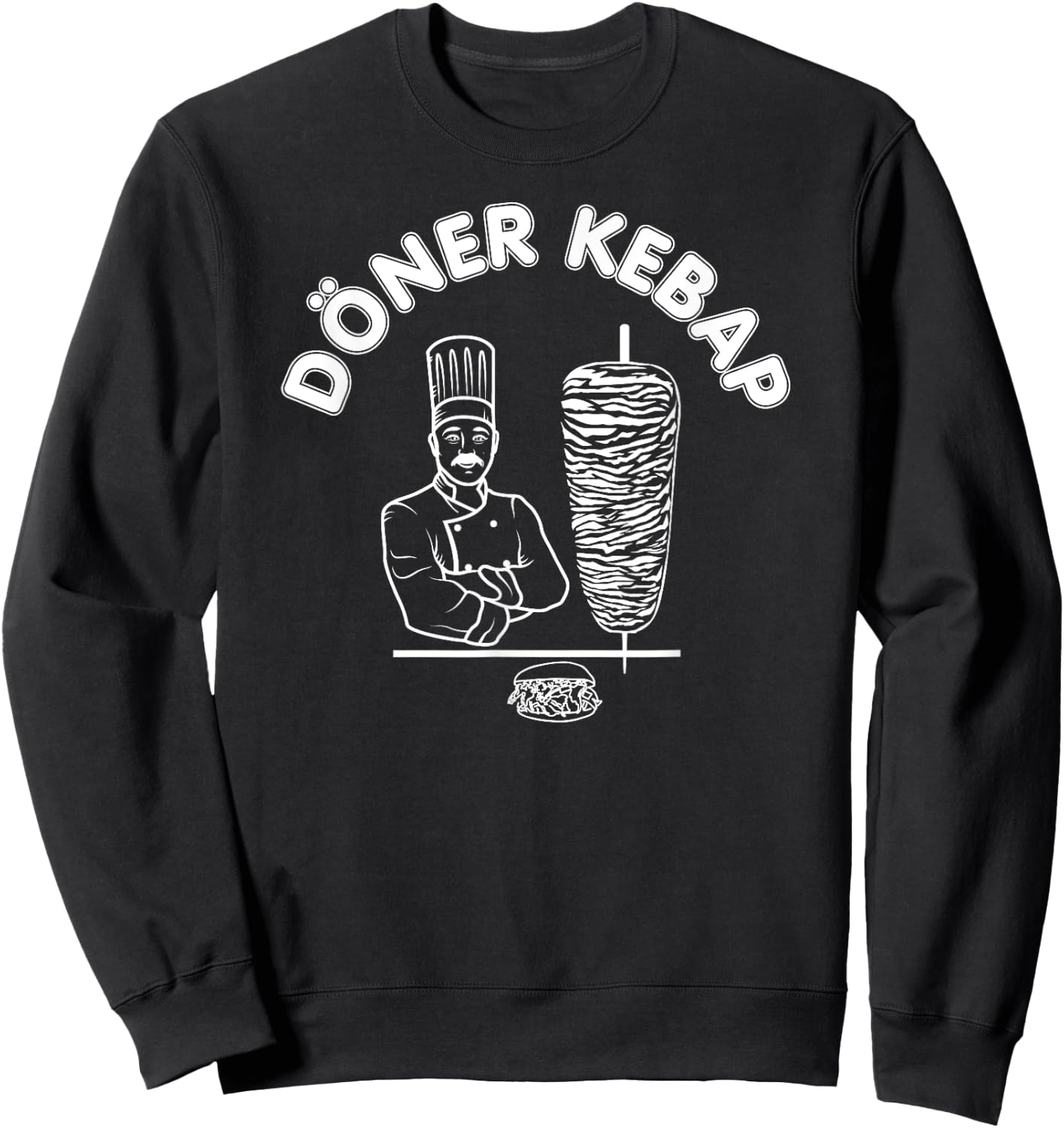 Döner Kebap Shirt, Kebab Cook & Kebab Skewer & Sandwich Logo Sweatshirt - Sweatshirt | Black