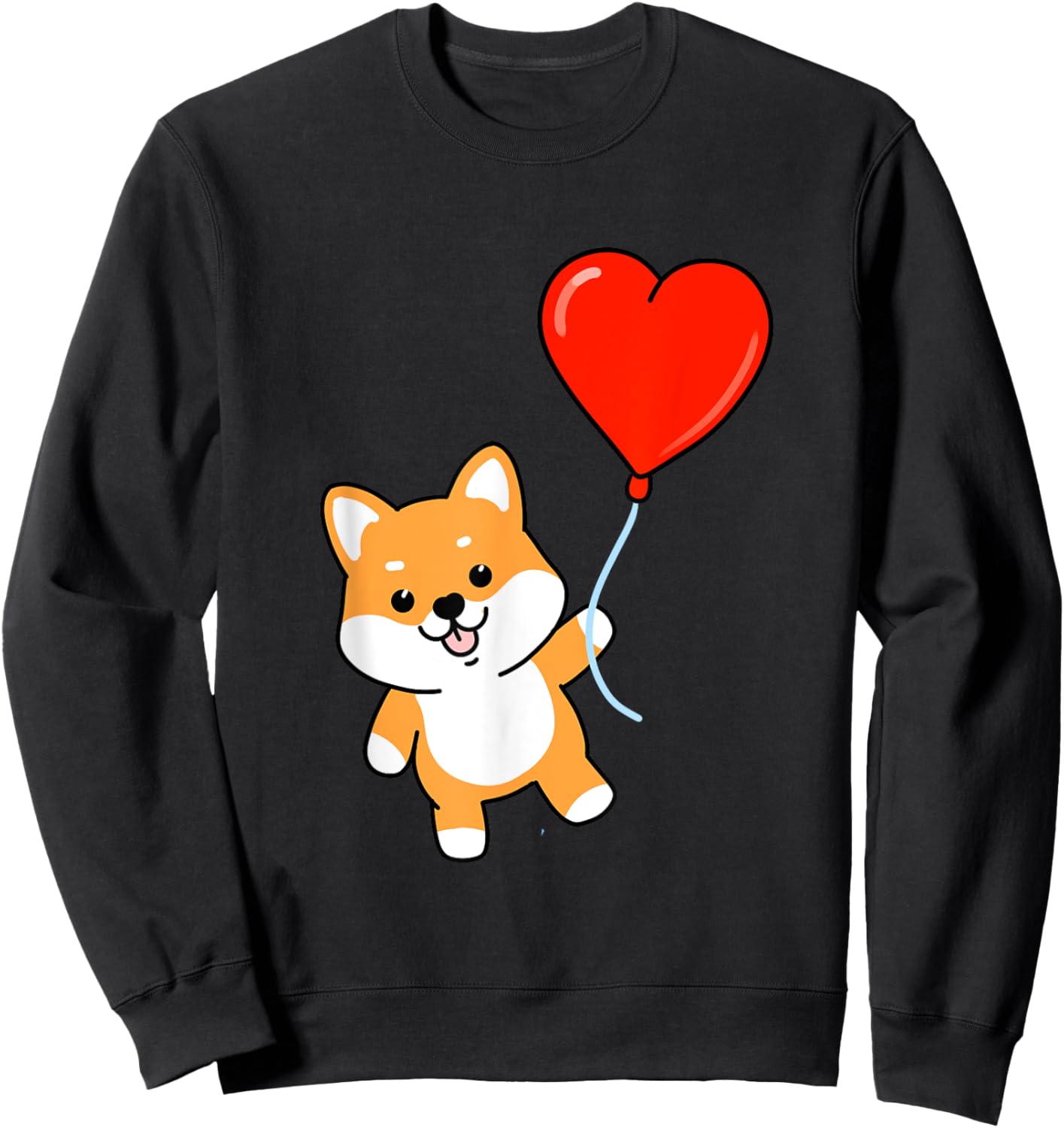 Shiba Inu With Heart Balloon Valentines Day Shiba Inu Sweatshirt - Sweatshirt | Black