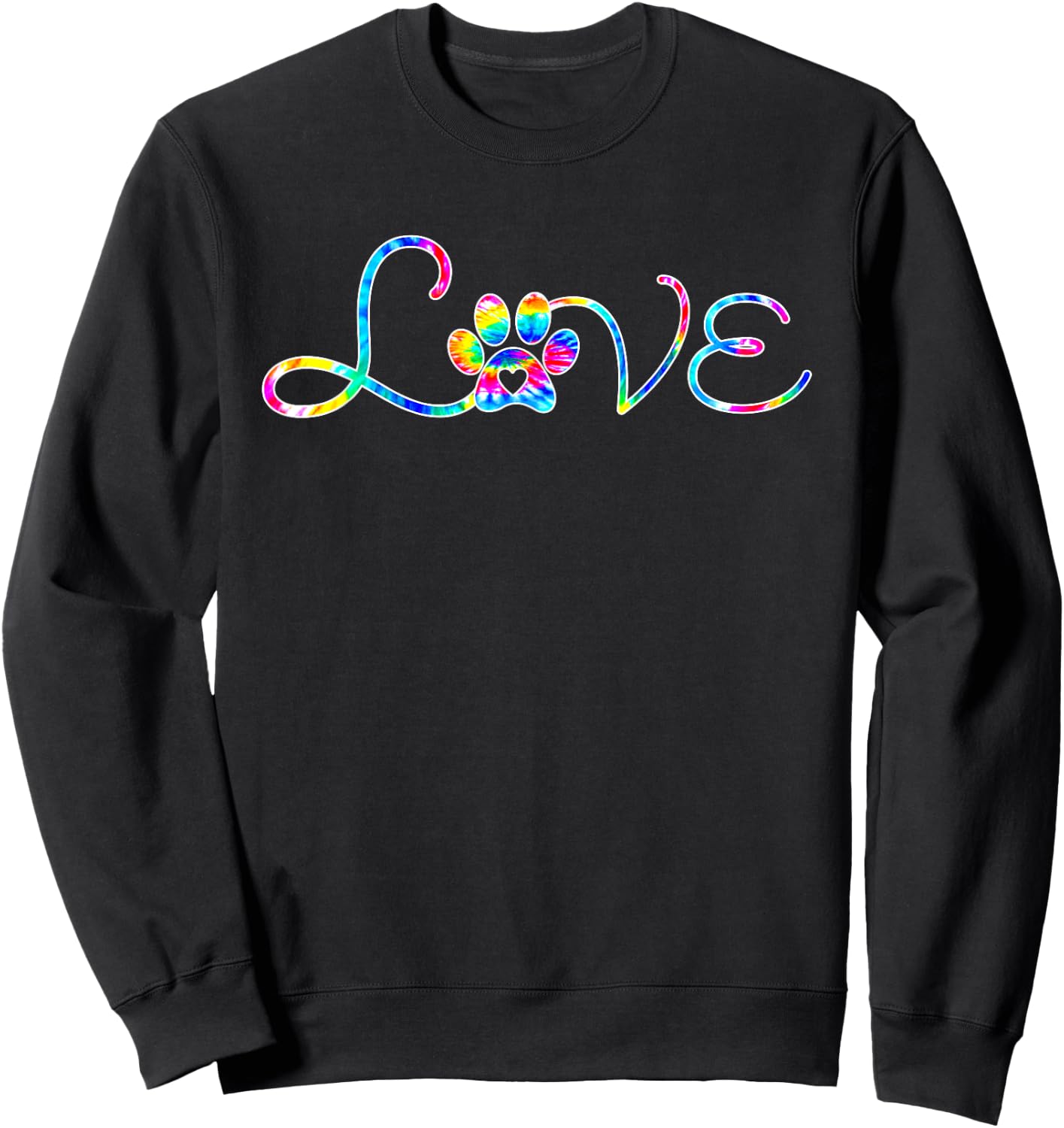Dog Paw Heart Print Tie Dye for Dog Mom or Cat Mom Women Girls Kids Sweatshirt - Sweatshirt | Black