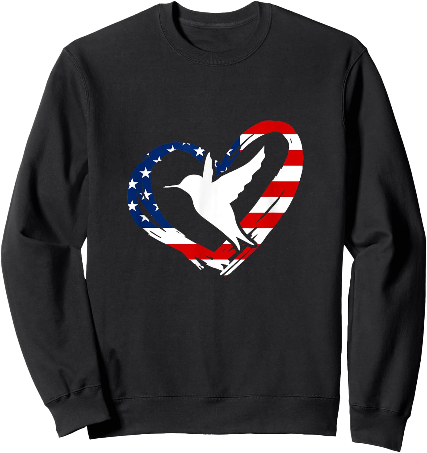Hummingbird American Flag Heart USA 4th Of July Sweatshirt - Sweatshirt | Black