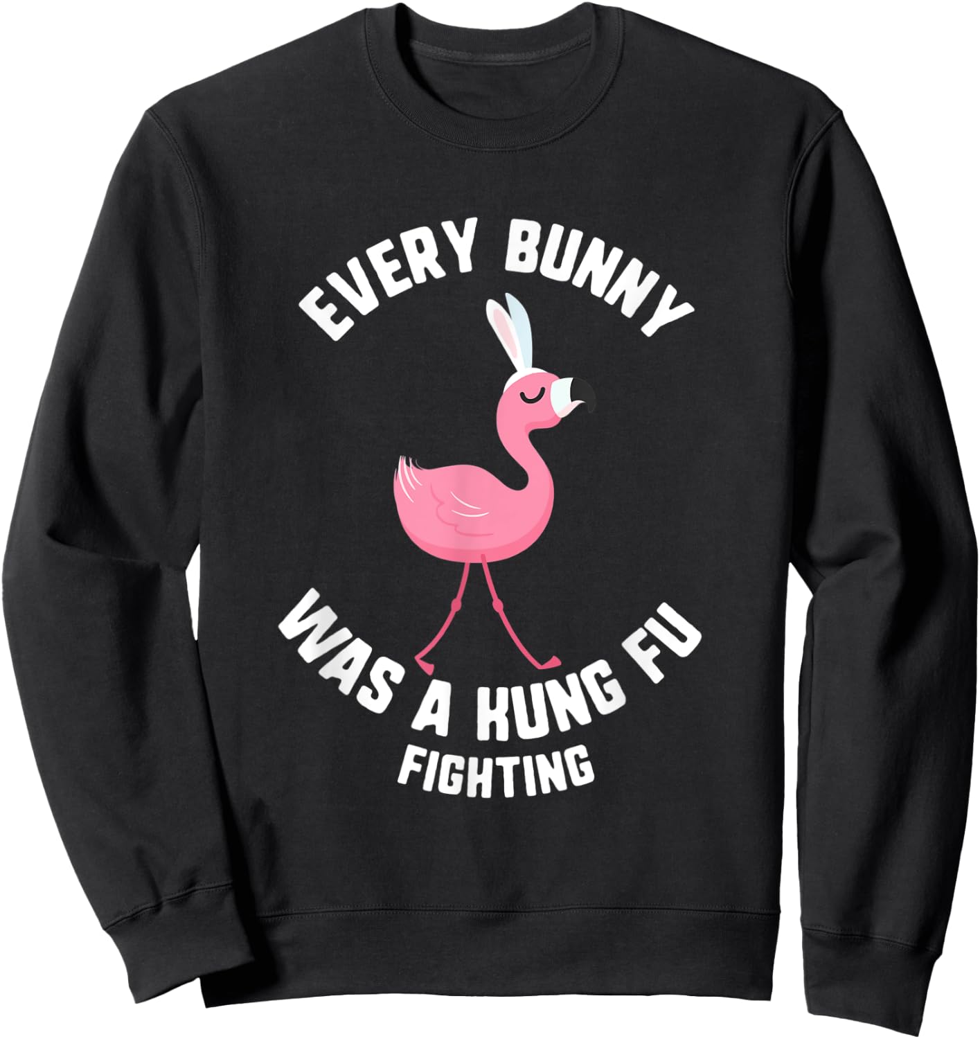 Easter Every Bunny Was A Kung Fu Fighting Flamingo Kids Sweatshirt - Sweatshirt | Black