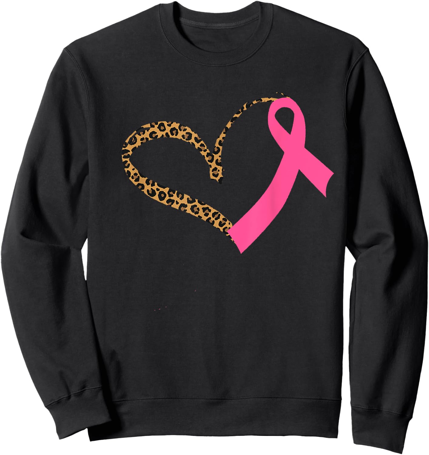 Breast Cancer Awareness Leopard Print Heart Pink Ribbon Mom Sweatshirt - Sweatshirt | Black