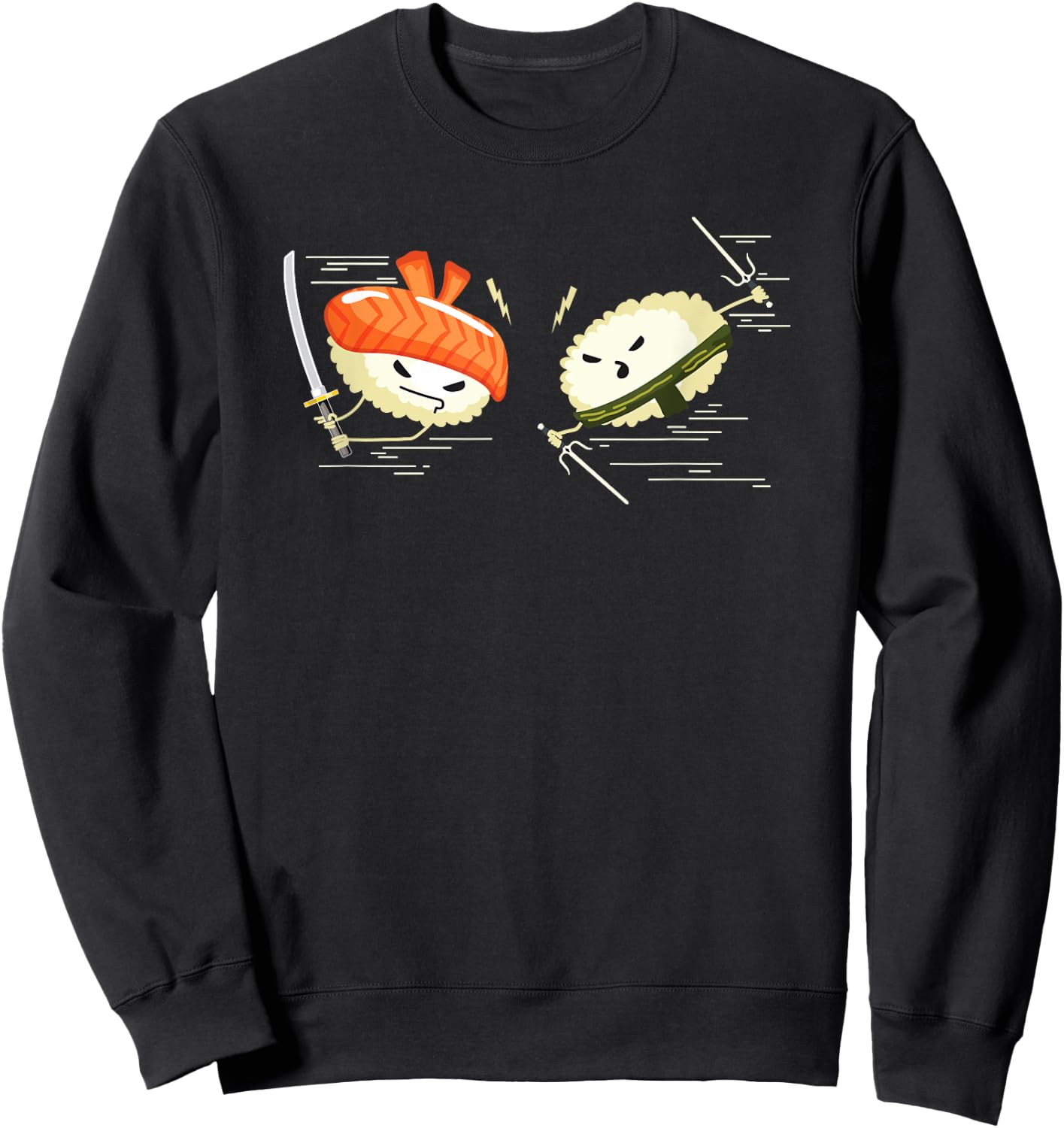 Funny Fighting Sushi Ninja Japanese Kawaii Fish Lover Sweatshirt - Sweatshirt | Black