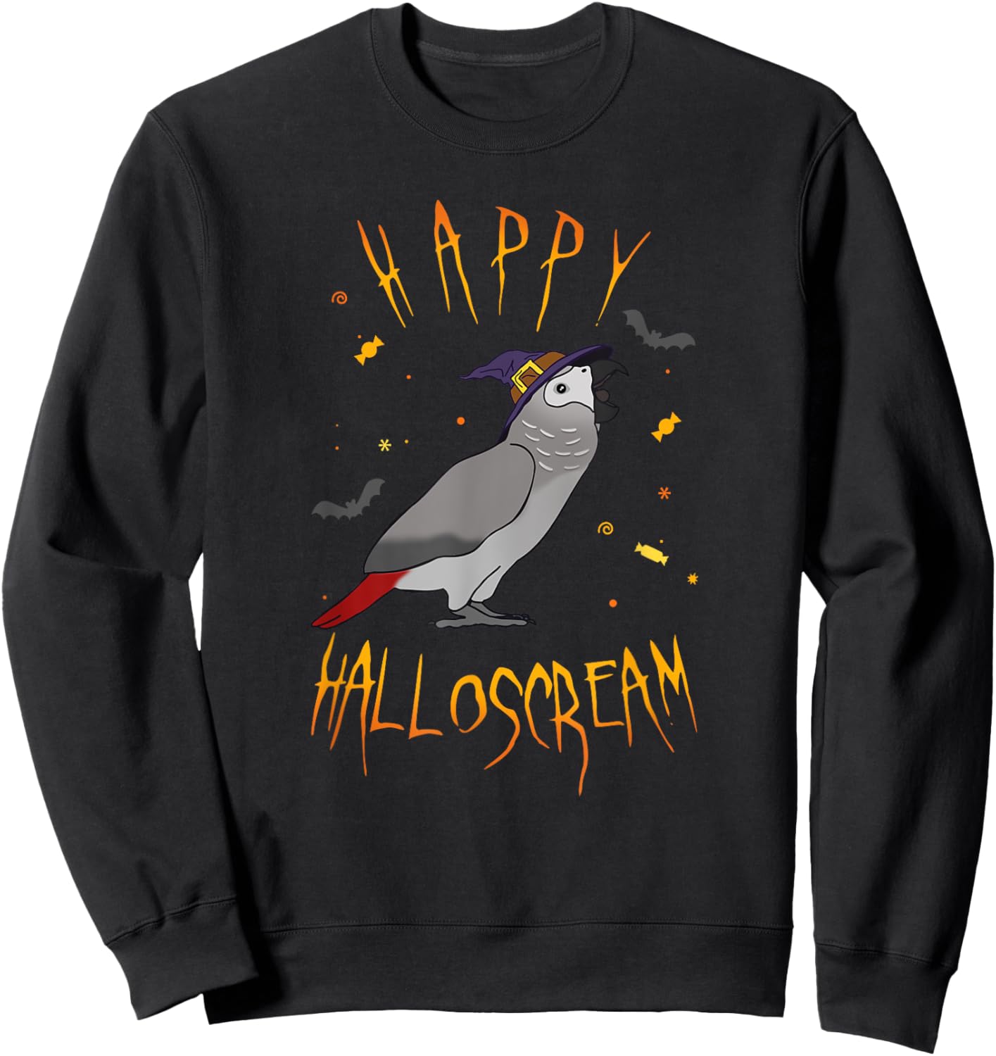 Happy Halloscream African Grey Parrot Witch Hat Birb memes Sweatshirt - Sweatshirt | Black