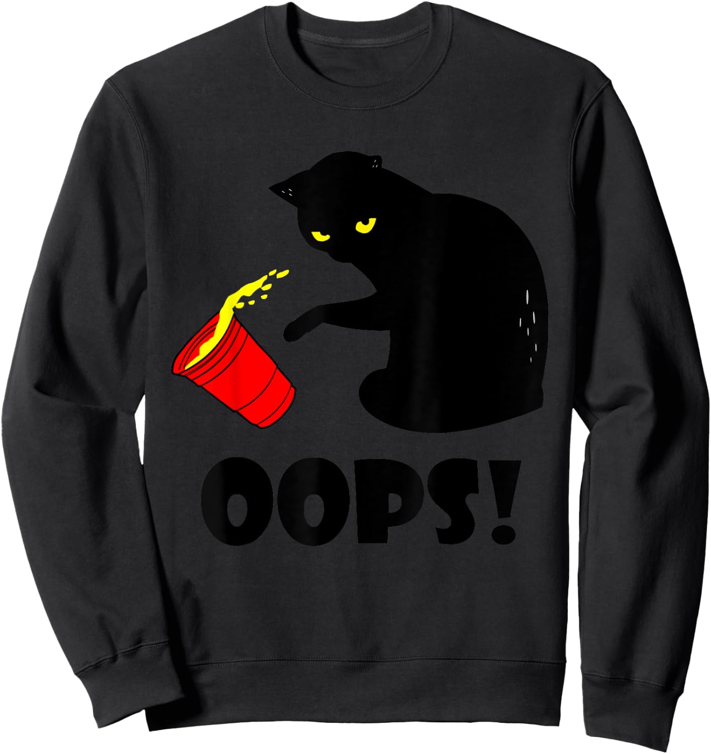 Cat Oops! Funny Black Cat Knocking Over A Glass Men Women Kids Sweatshirt - Sweatshirt | Black