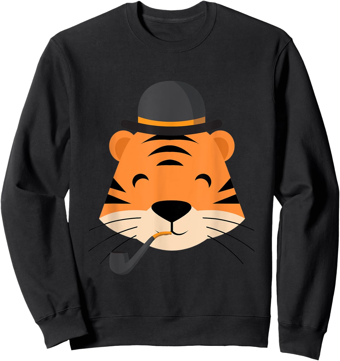 Tiger With Smoking Pipe And Hat Funny Cartoon Sweatshirt - Sweatshirt | Black
