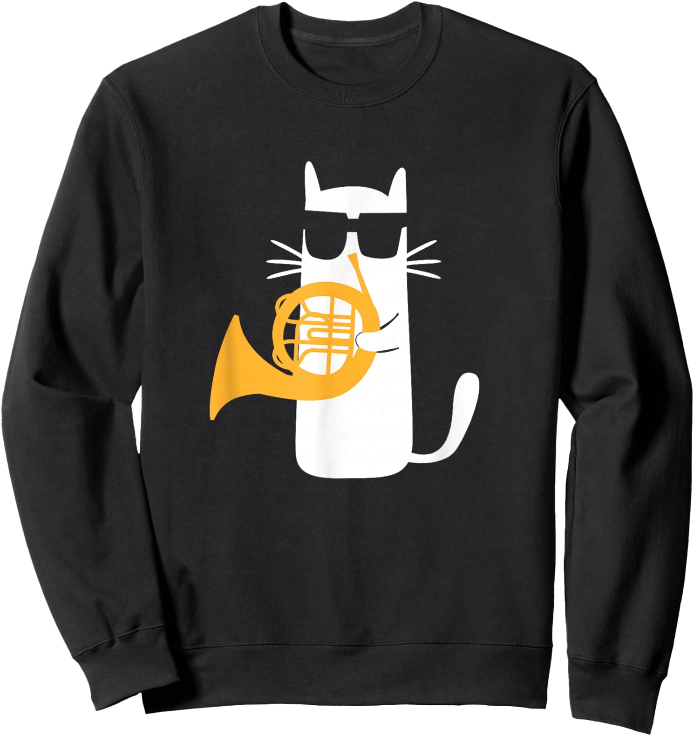 Cat French Horn Funny Cat Lover Sweatshirt - Sweatshirt | Black