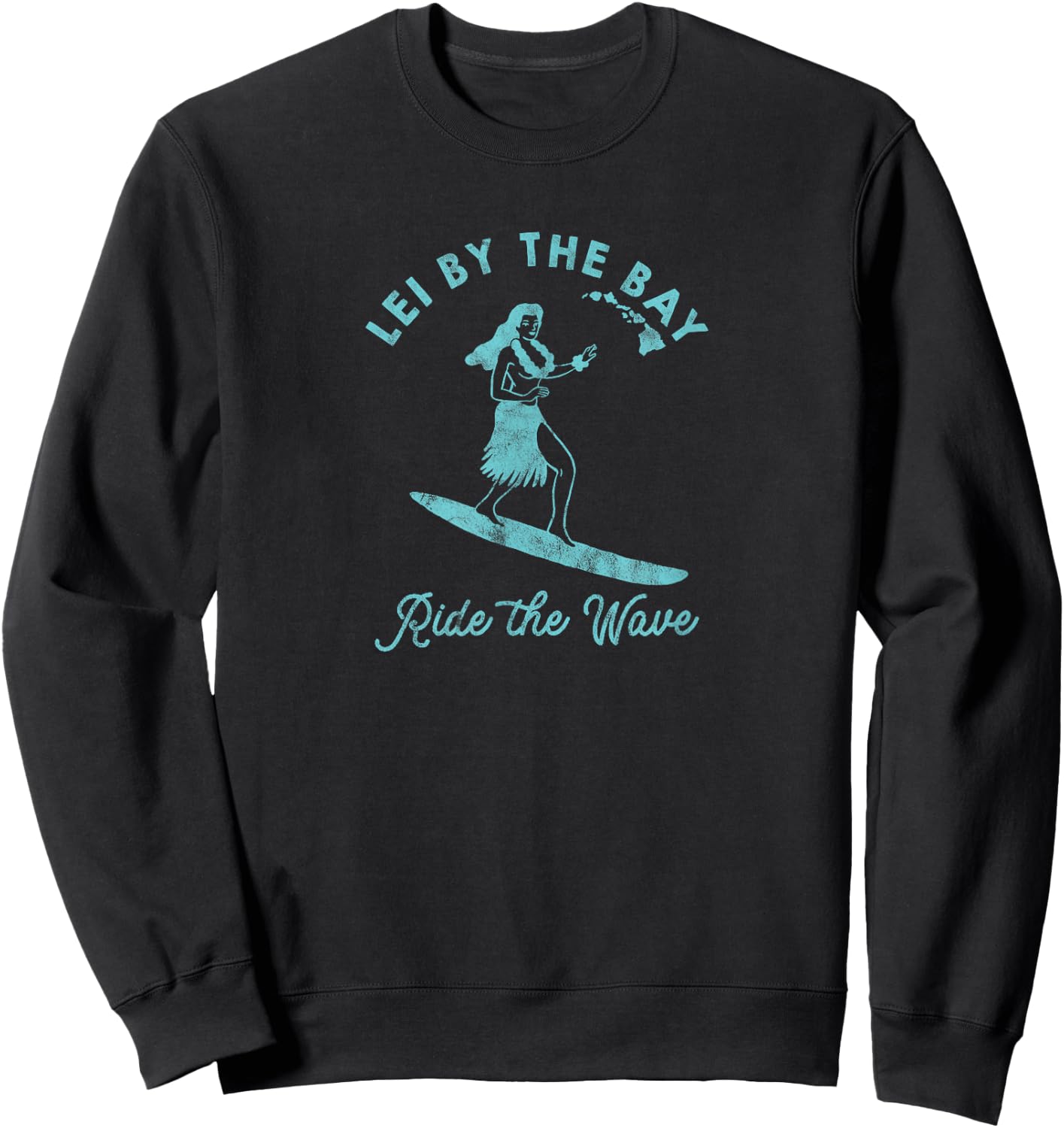Hawaii Lei by the Bay Hula Surfer Girl Vintage Style Sweatshirt - Sweatshirt | Black