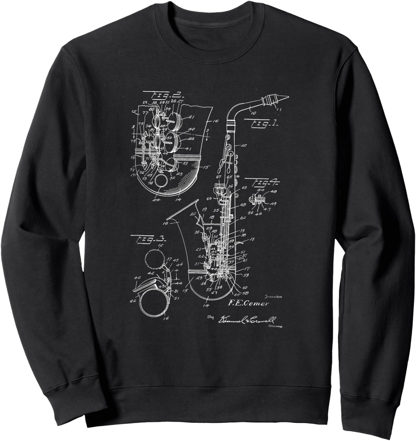 Saxophone Alto Sax Patent Style Cool Saxophonist Sweatshirt - Sweatshirt | Black