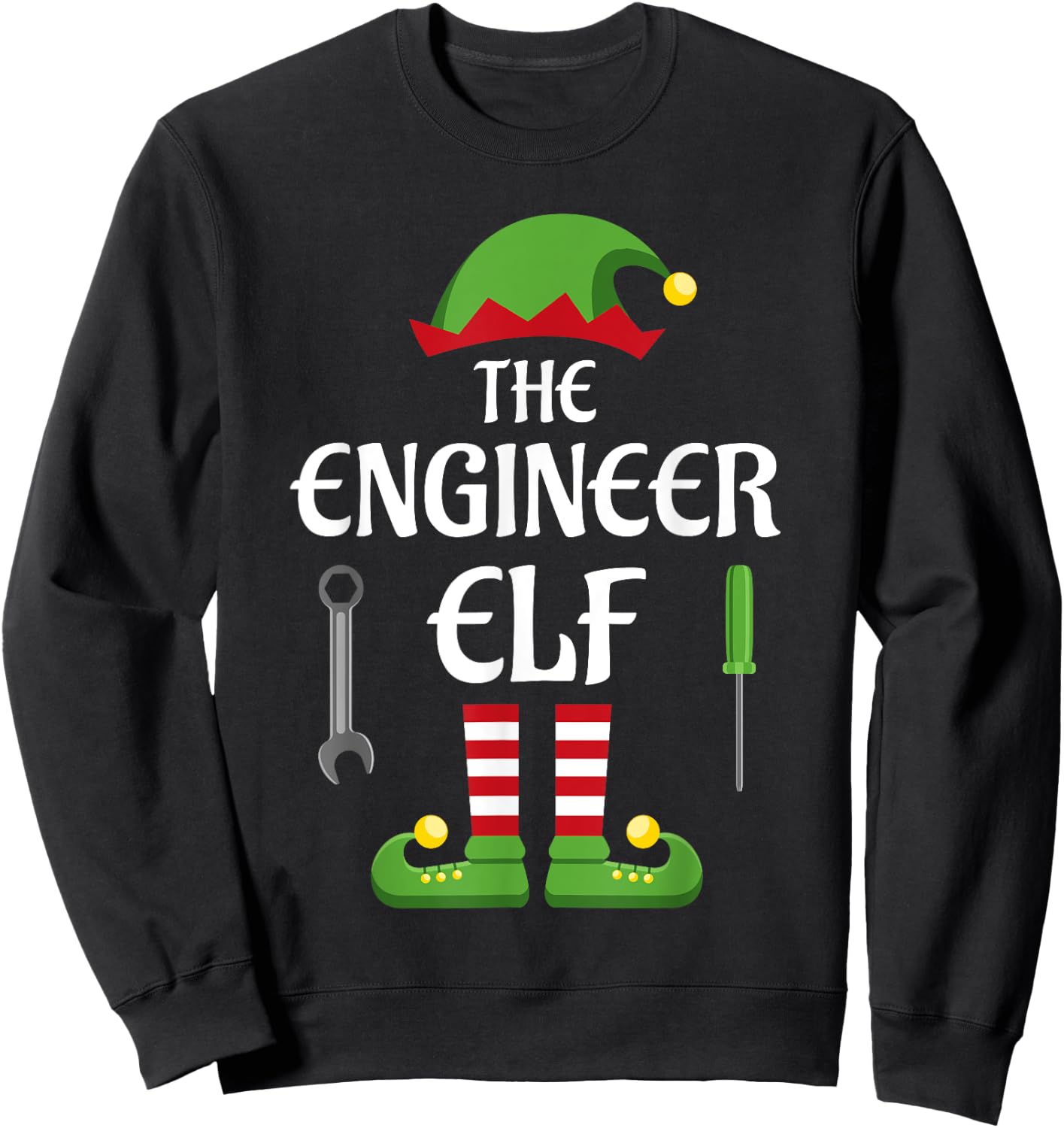 Engineer Elf Family Matching Group Christmas Sweatshirt - Sweatshirt | Black