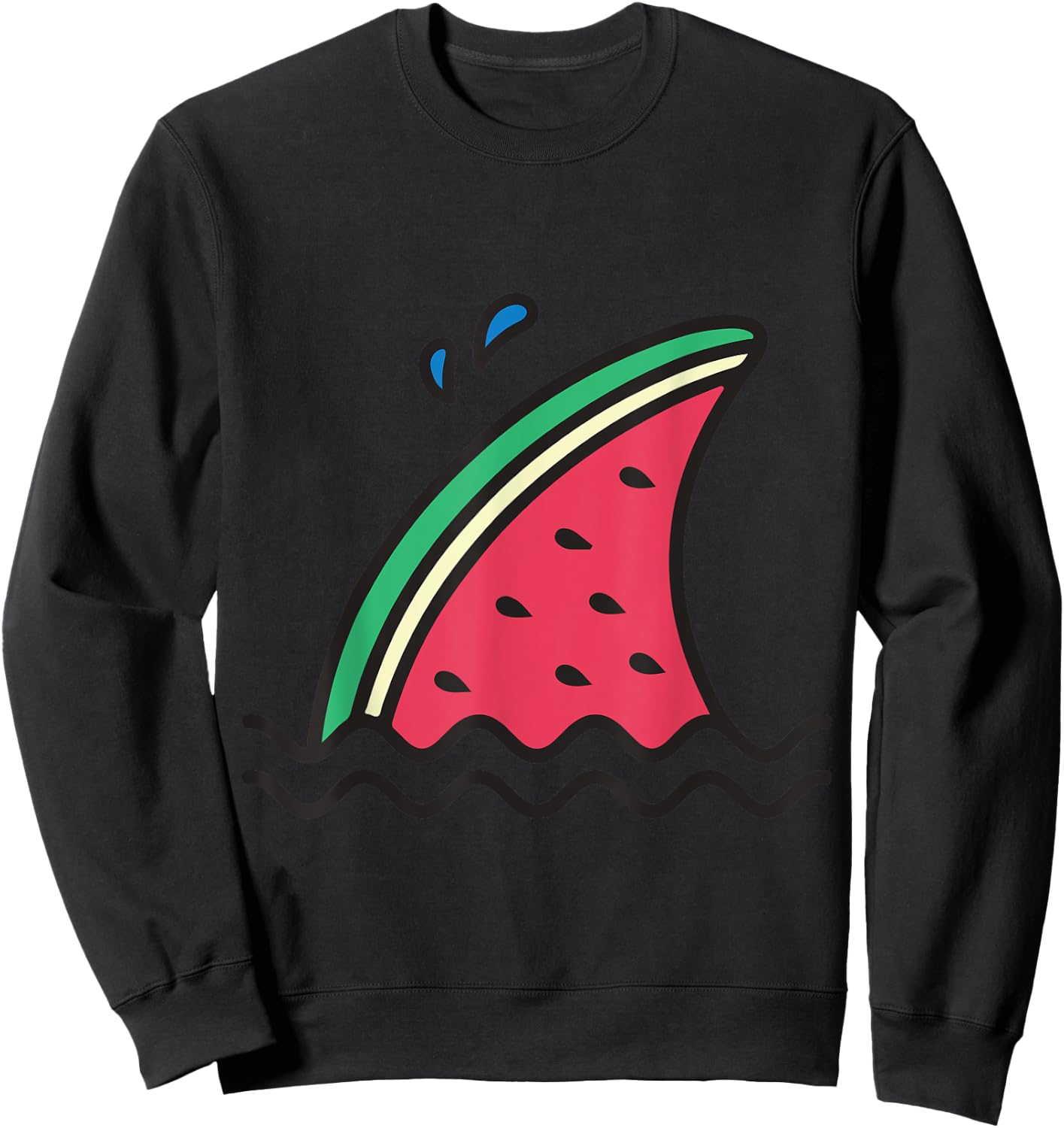 Kawaii Watermelon Shark Fin Funny Family Summer Vacation Women Girls Kids Sweatshirt - Sweatshirt | Black