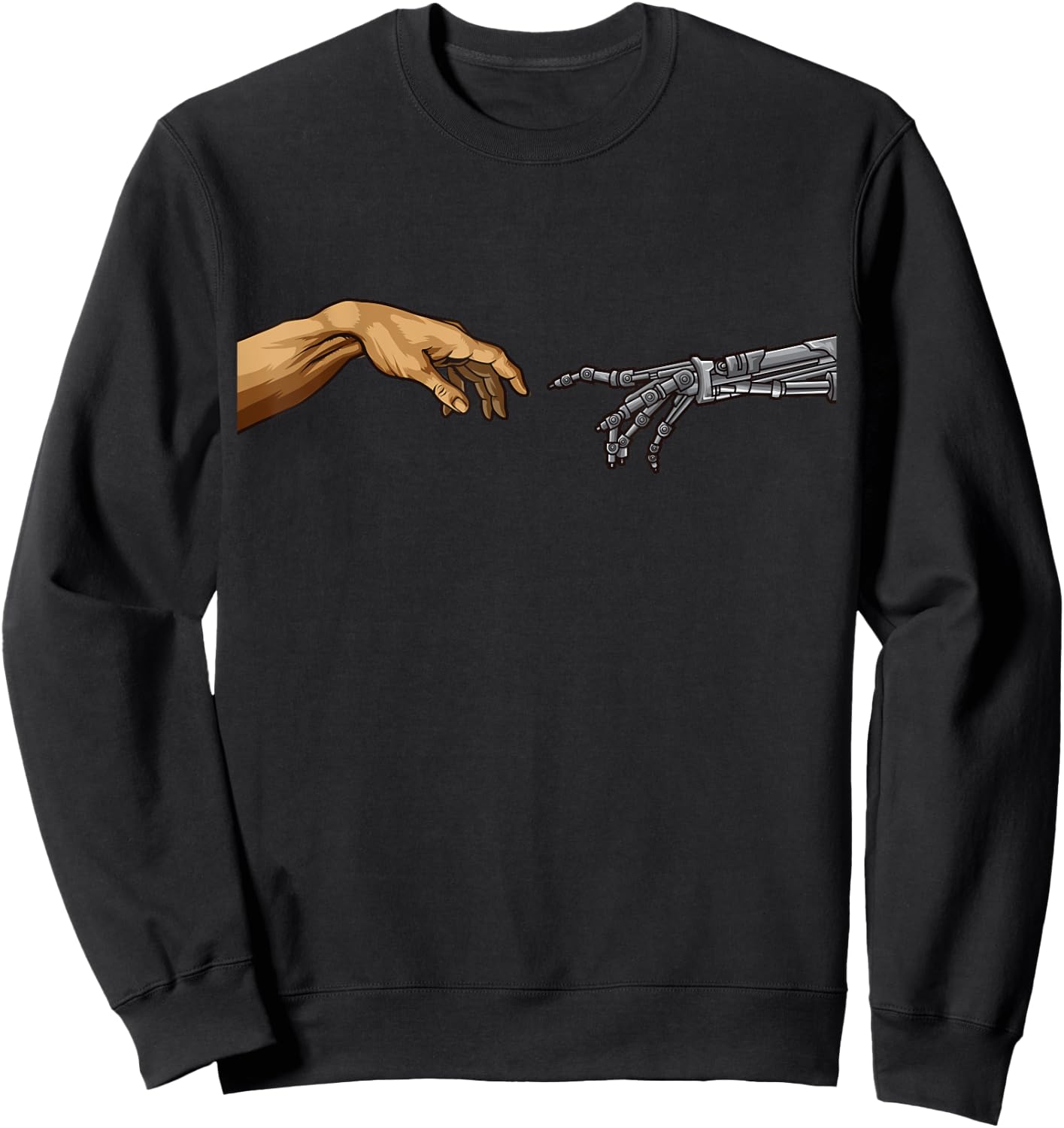 Michelangelo Creation Of Adam Hands Cyborg Robotics Funny AI Sweatshirt - Sweatshirt | Black