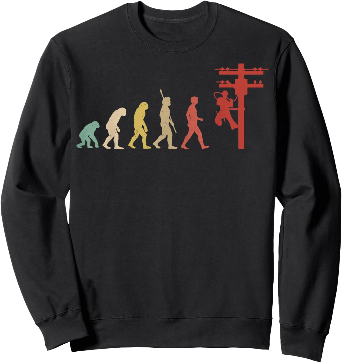Vintage Electrician Human Evolution Vintage Lineman Sweatshirt - Sweatshirt | Black
