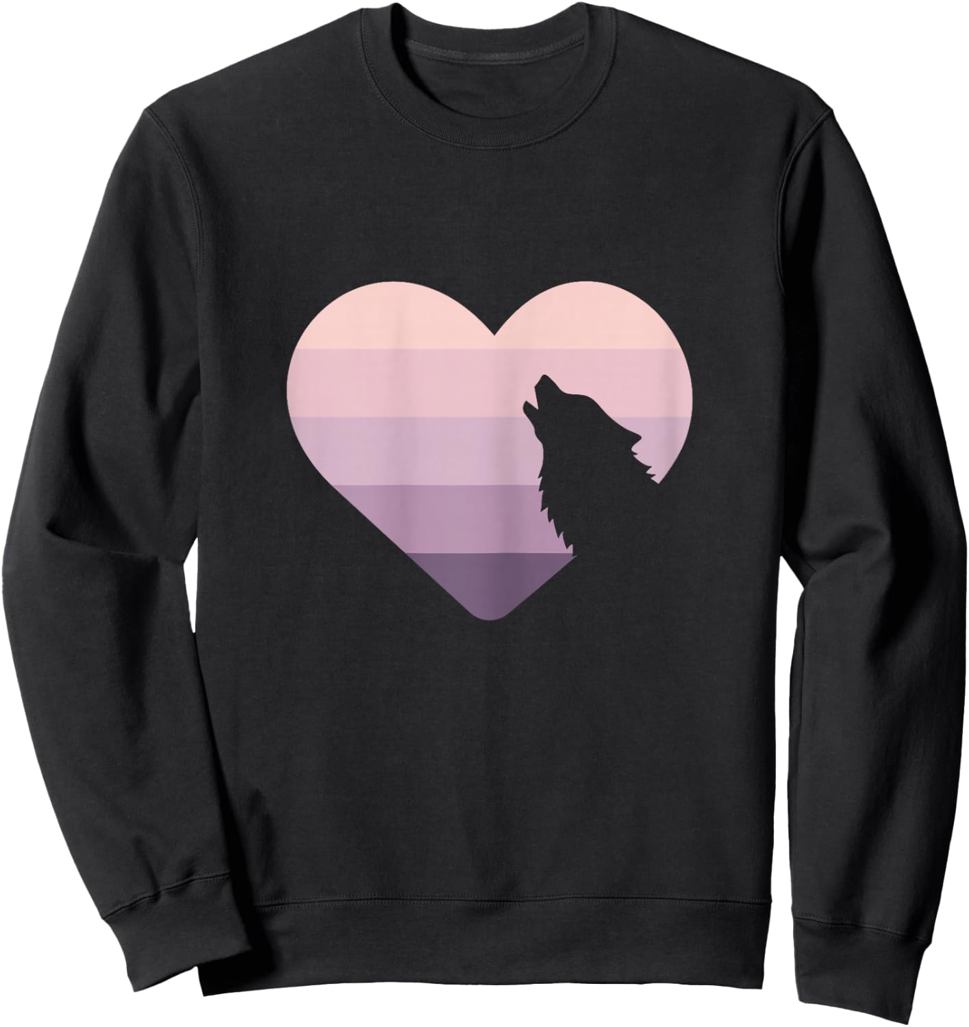 Wolf Lovers Cute Heart Howling Wolf Purple Pink Retro Moon Sweatshirt - Sweatshirt | Black