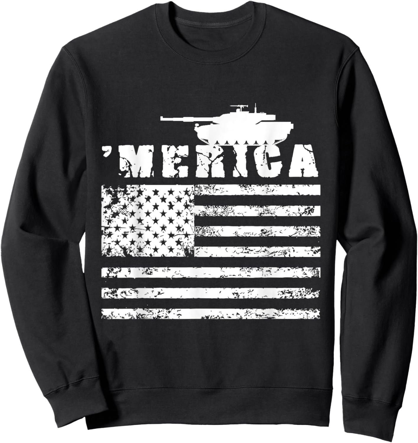 America Battle Tank Army American Flag Military Vehicle Men Sweatshirt - Sweatshirt | Black