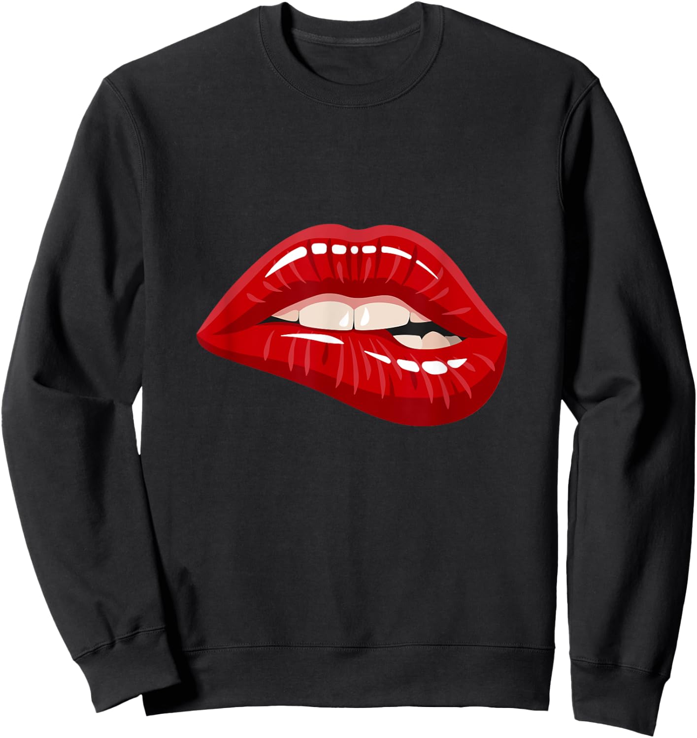 Men's Women's Graphic - Red Biting Lips Short Sleeve Sweatshirt - Sweatshirt | Black