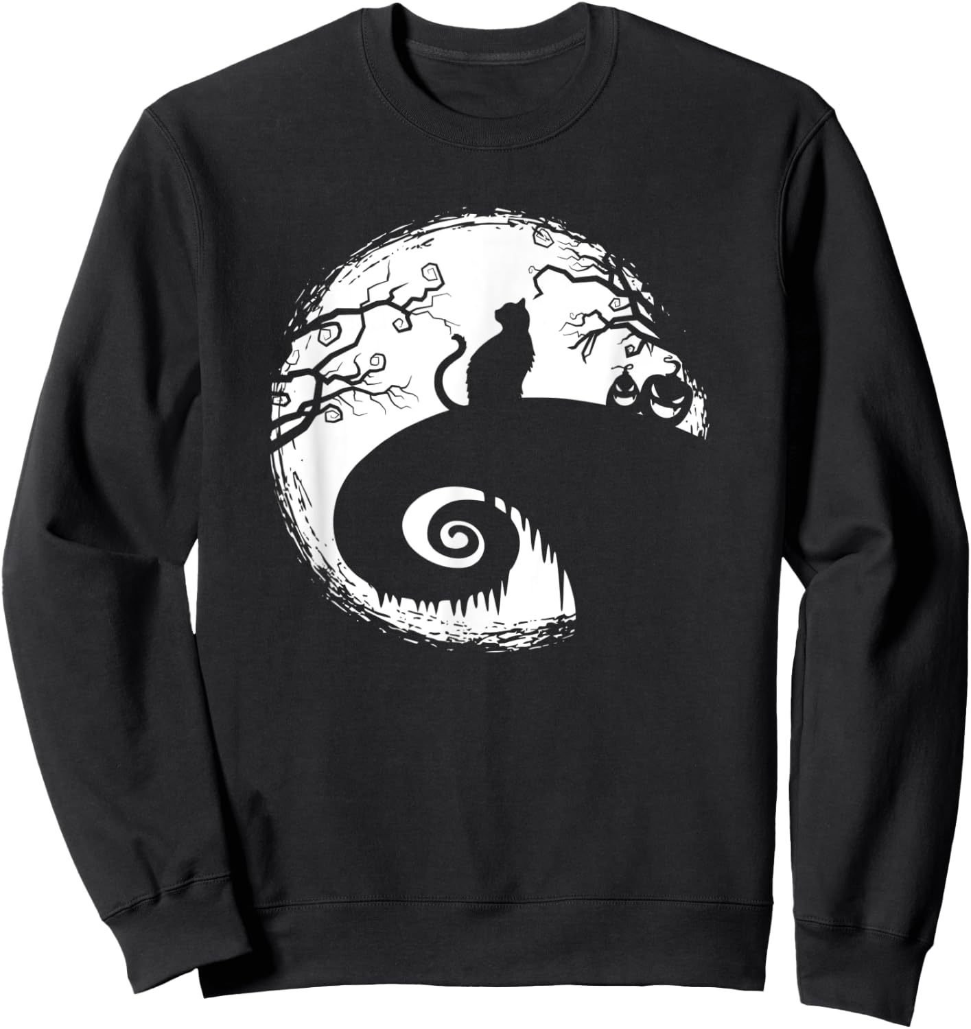 Halloween Kitty Cat & Moon Silhouette - Spooky Gifts - Cat Sweatshirt - Sweatshirt | Black