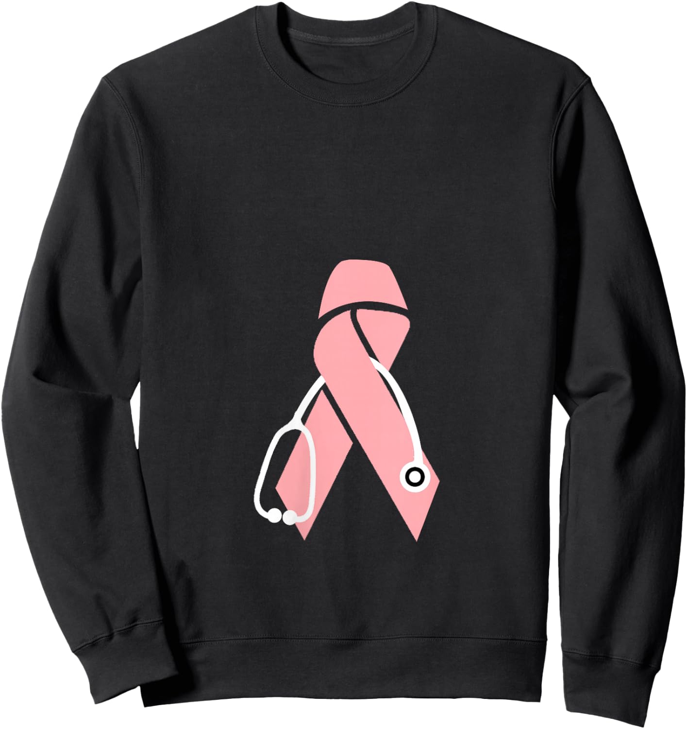 Breast Cancer Awareness Scrub Top Stethoscope Pink Ribbon V-Neck Sweatshirt - Sweatshirt | Black