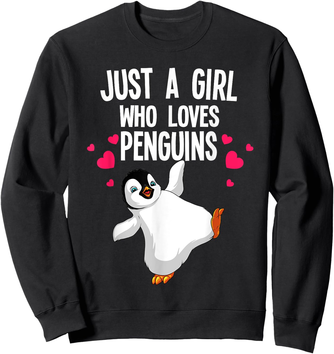 Funny Penguin Design Girls Kids Aquatic Bird Lover Sweatshirt - Sweatshirt | Black