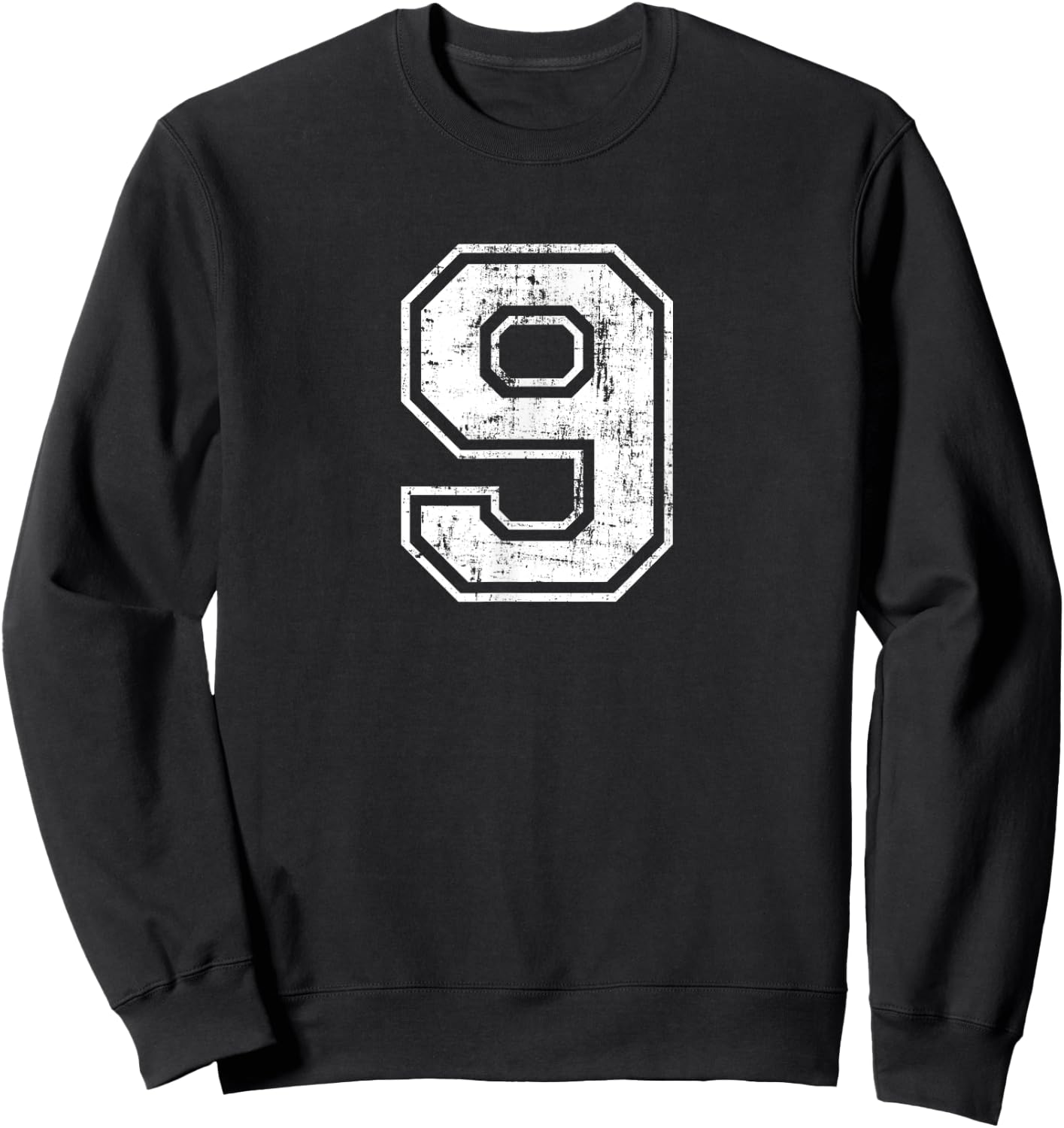 Number 9 Nine Distressed Vintage Sports Training Practice Sweatshirt - Sweatshirt | Black
