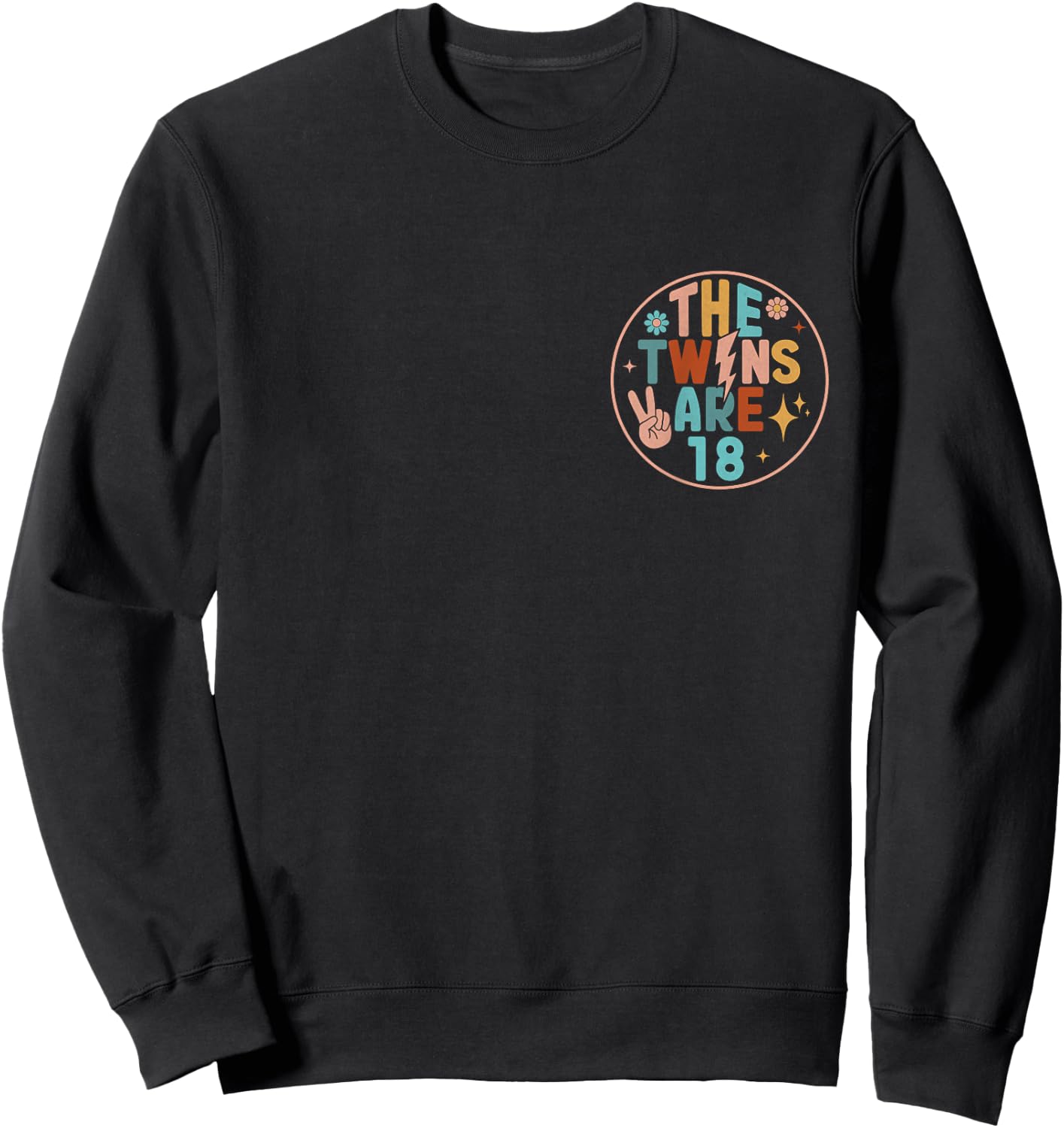 (2 SIDED) Twins 18th Birthday Party Groovy 18 Year Old Twin Sweatshirt - Sweatshirt | Black
