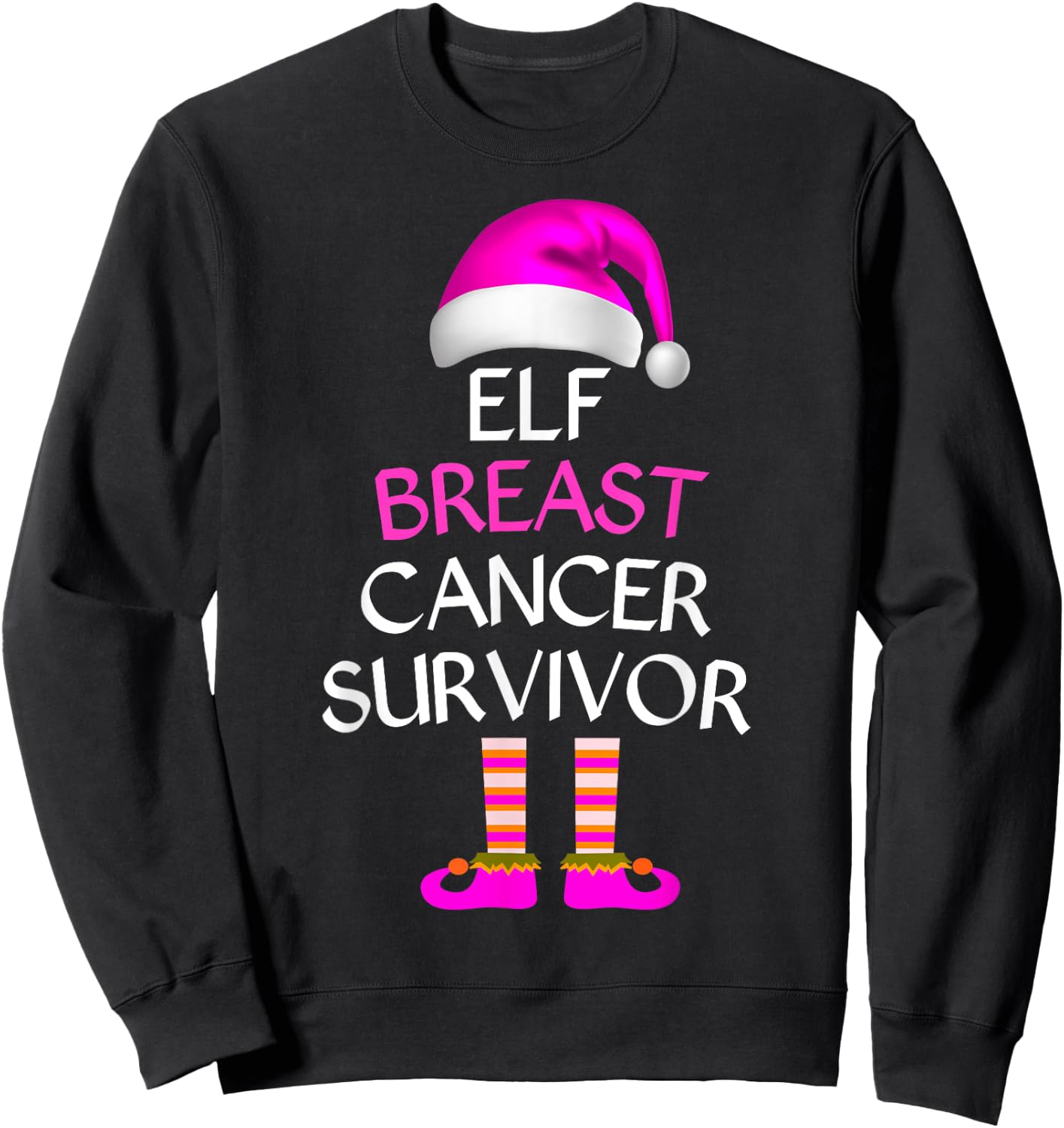 Survivor Breast Cancer Awareness Elf Breast Cancer Awareness Sweatshirt - Sweatshirt | Black
