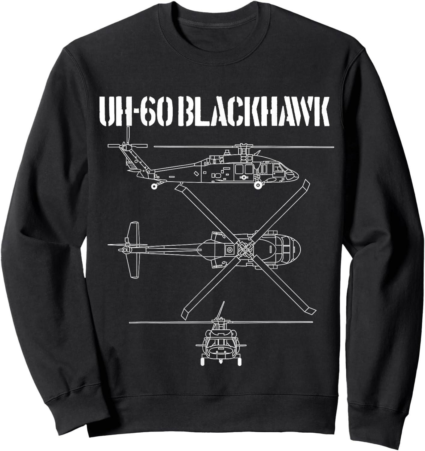 Blackhawk Schematic Military Helicopter UH-60 Blackhawk Sweatshirt - Sweatshirt | Black