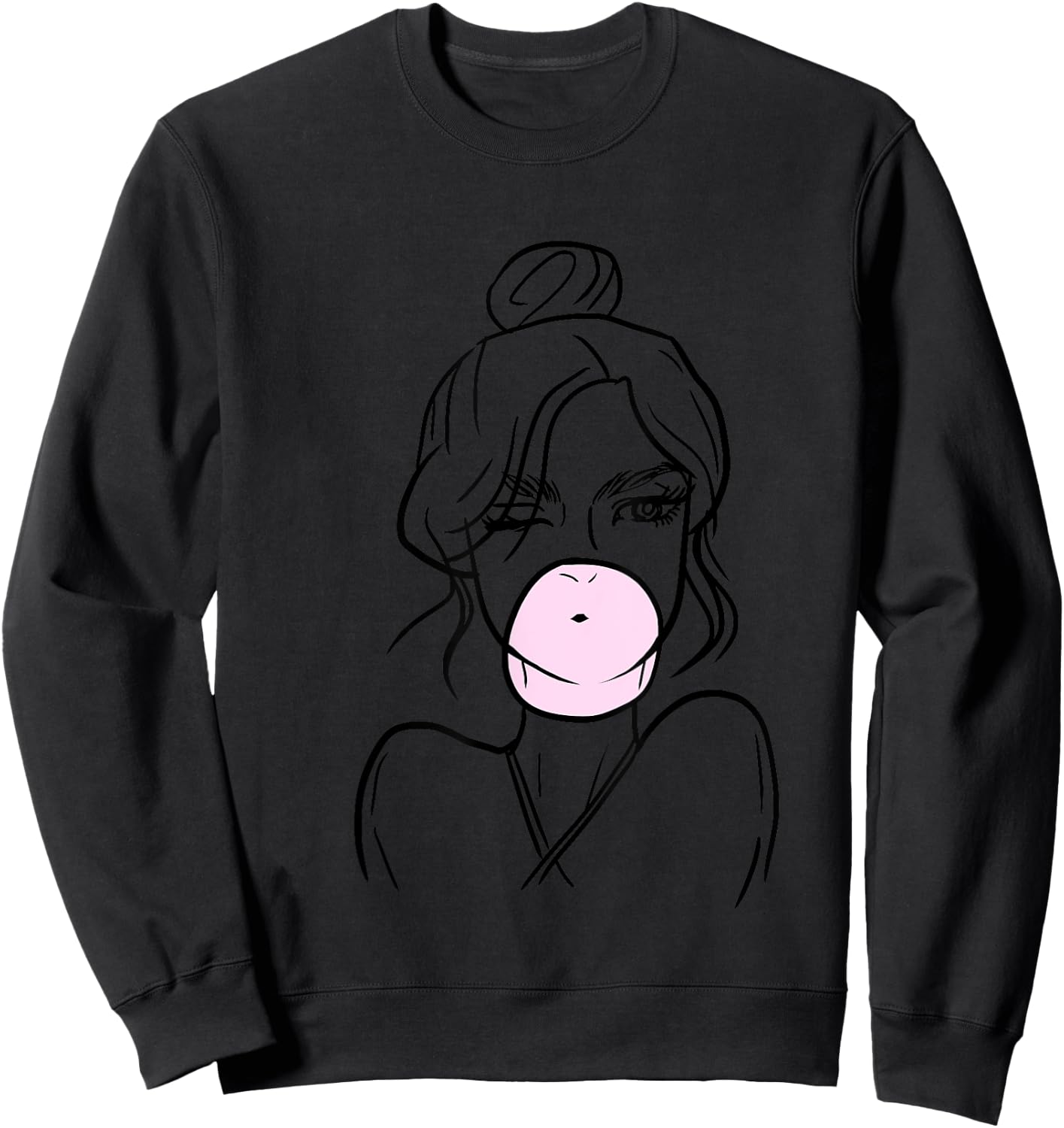 Bubblegum Girl Outline Cute Minimal Art Design Teens Gift Sweatshirt - Sweatshirt | Black