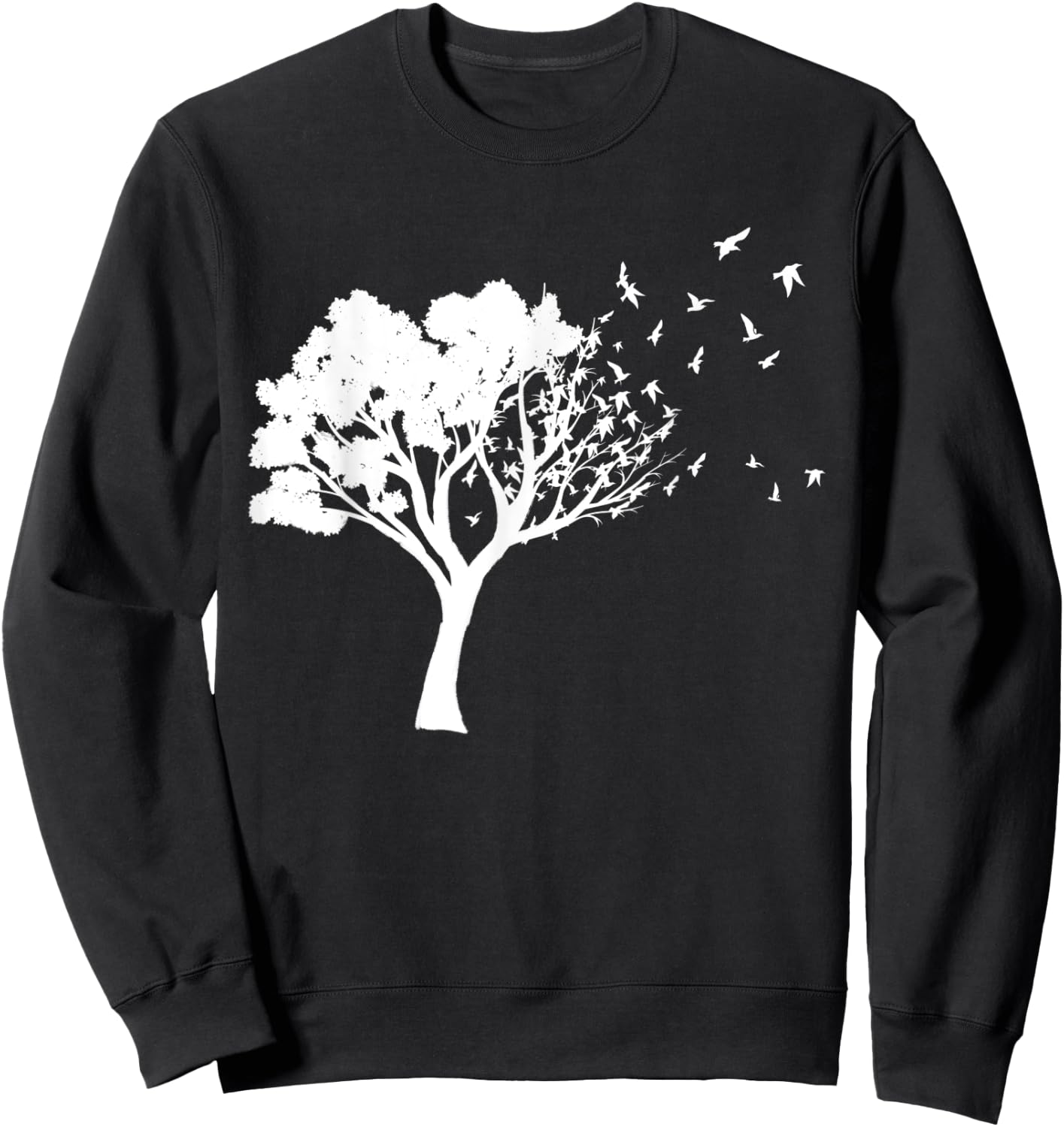 White Tree And Birds Flying Away Free In Nature Silhouette Sweatshirt - Sweatshirt | Black