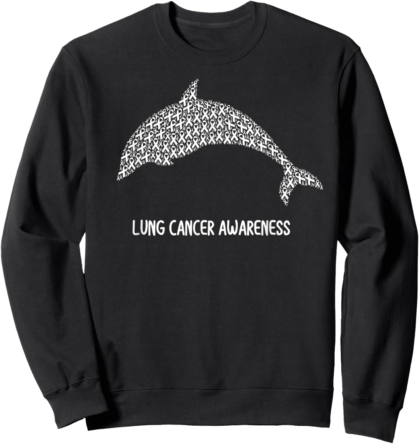 Lung Cancer Awareness White Ribbon Survivor - Fish Dolphin Sweatshirt - Sweatshirt | Black